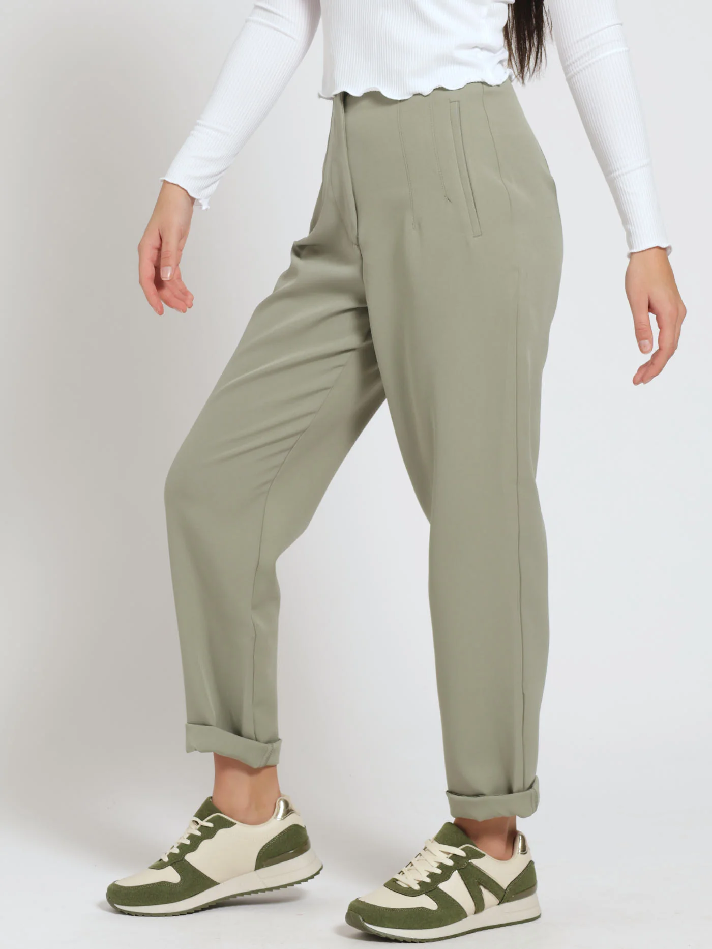 Pleated Detail Straightleg Pants - Sage - Image 2