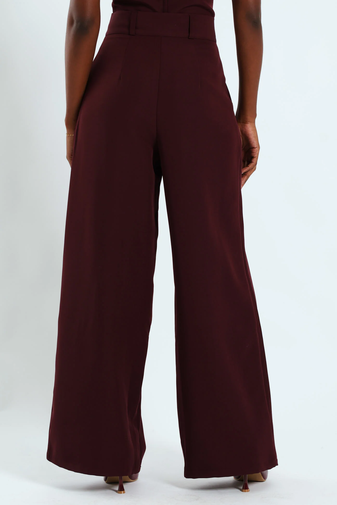 Pleated Detail Wideleg Pants - Burgundy - Image 4