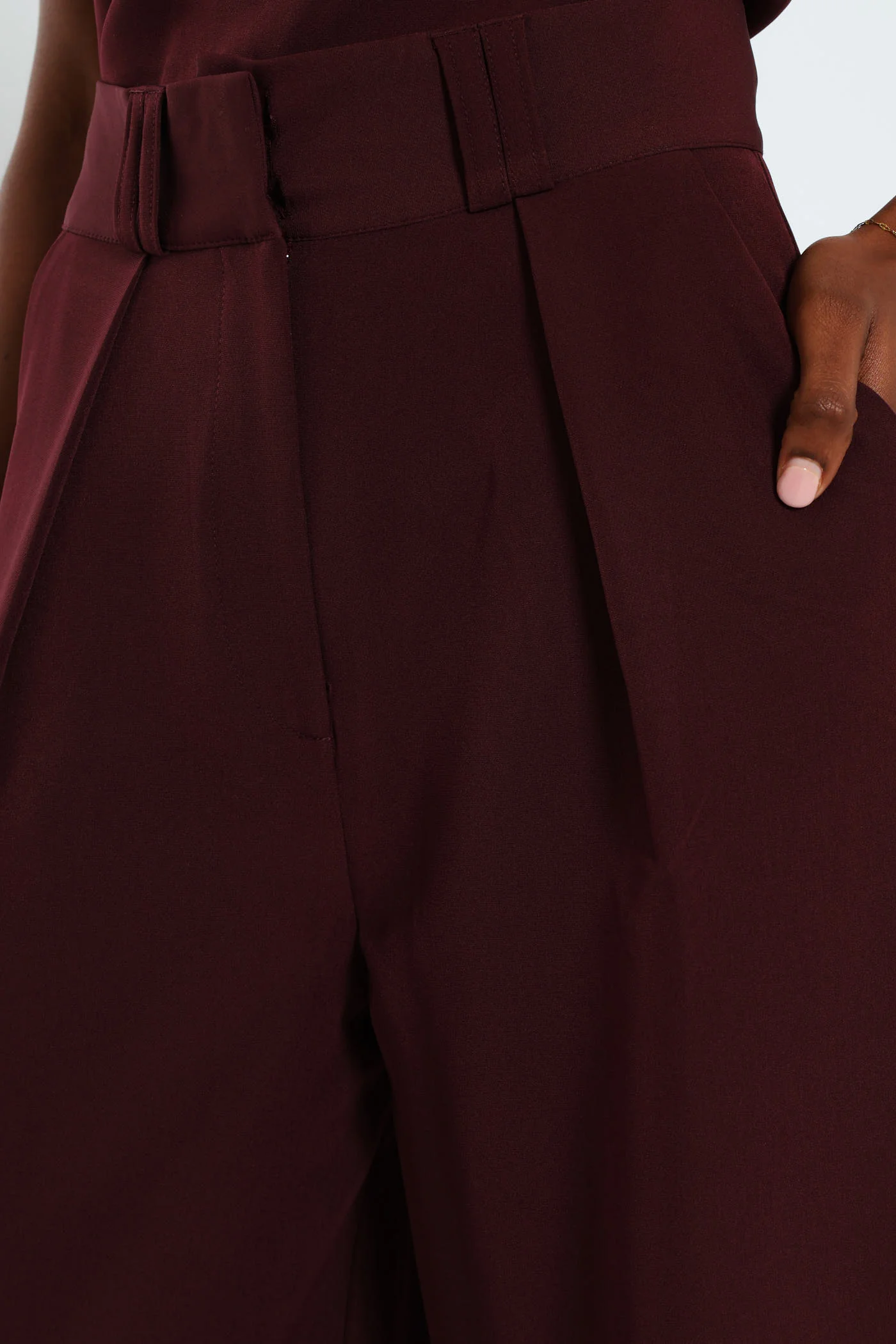Pleated Detail Wideleg Pants - Burgundy - Image 5