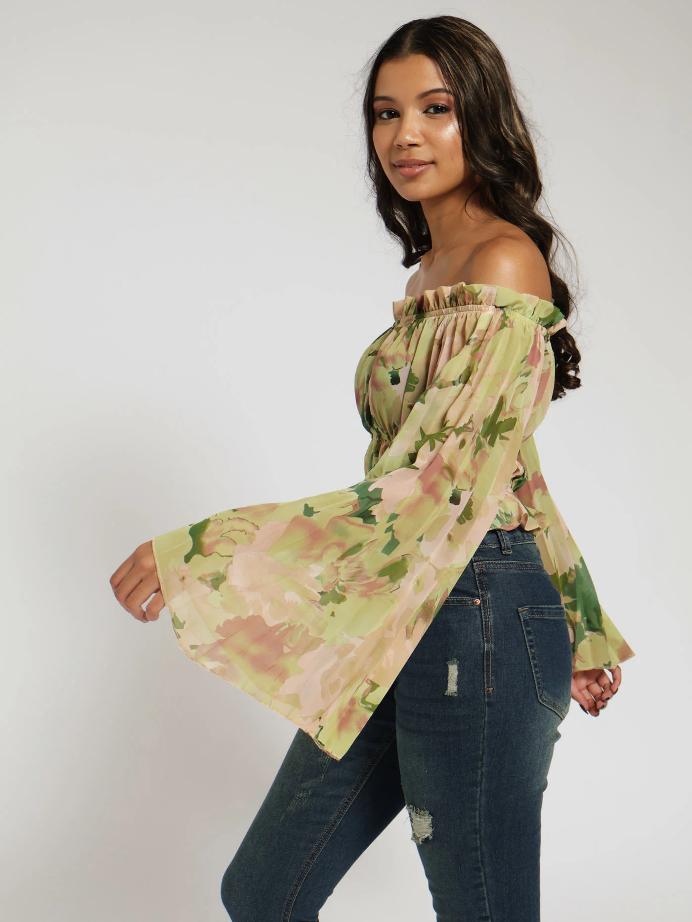 Pleated Flare Sleeve Blouse - Image 2