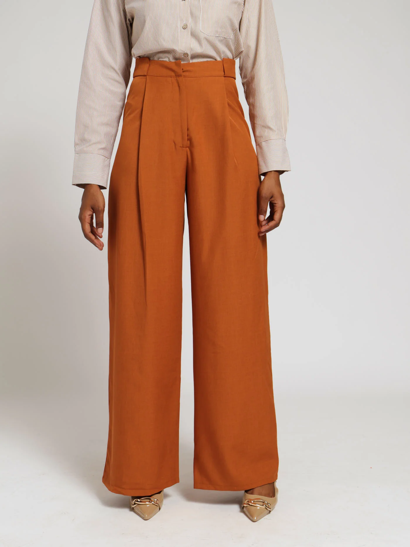 Pleated Front Linen Blend Pants - Rust