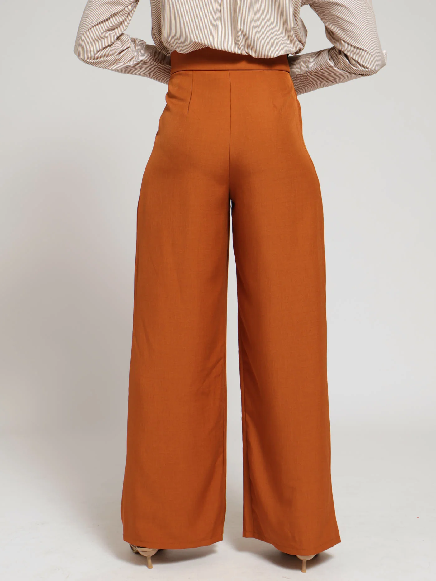 Pleated Front Linen Blend Pants - Rust - Image 3