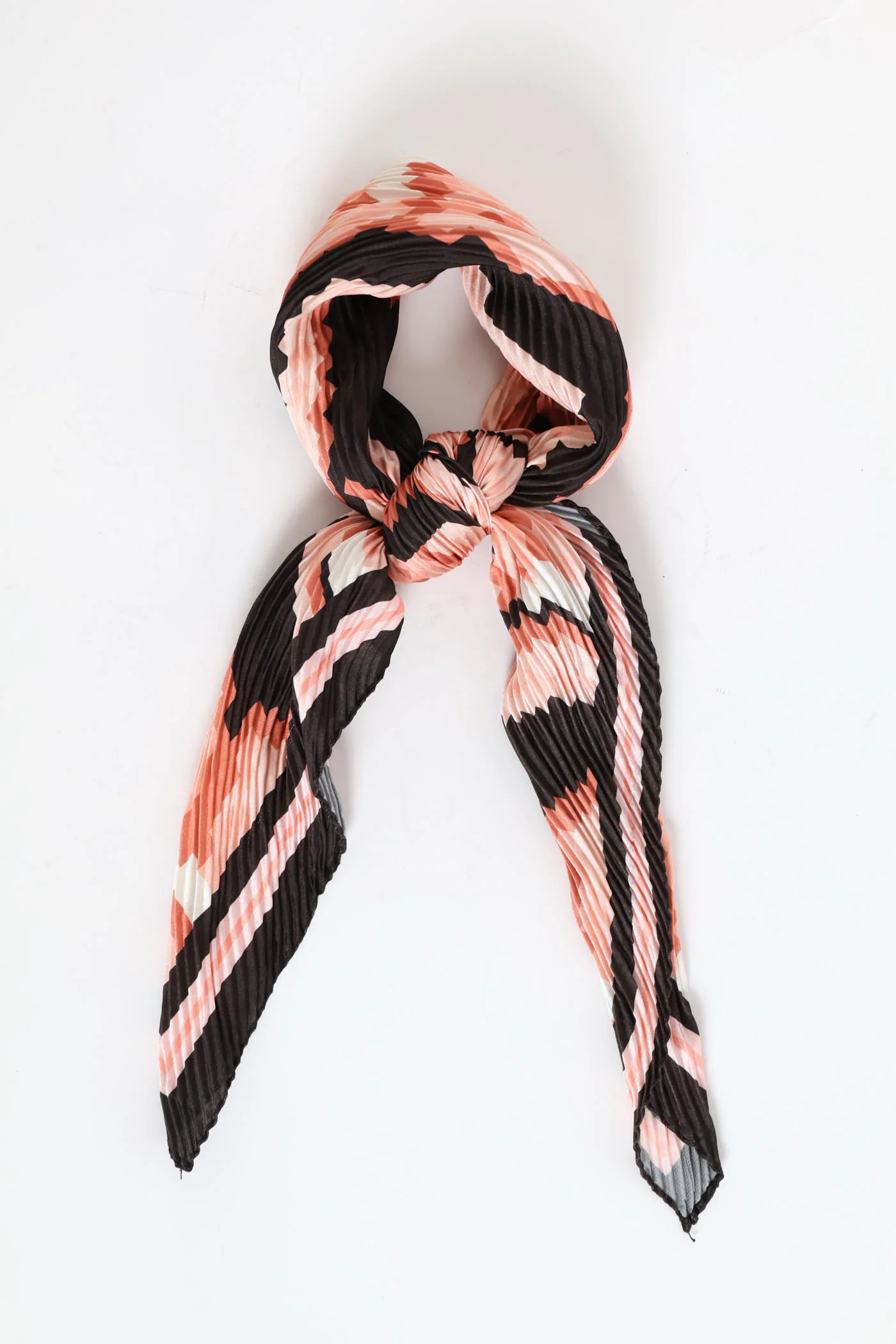 Pleated Geometric Print Satin Scarf - Multi