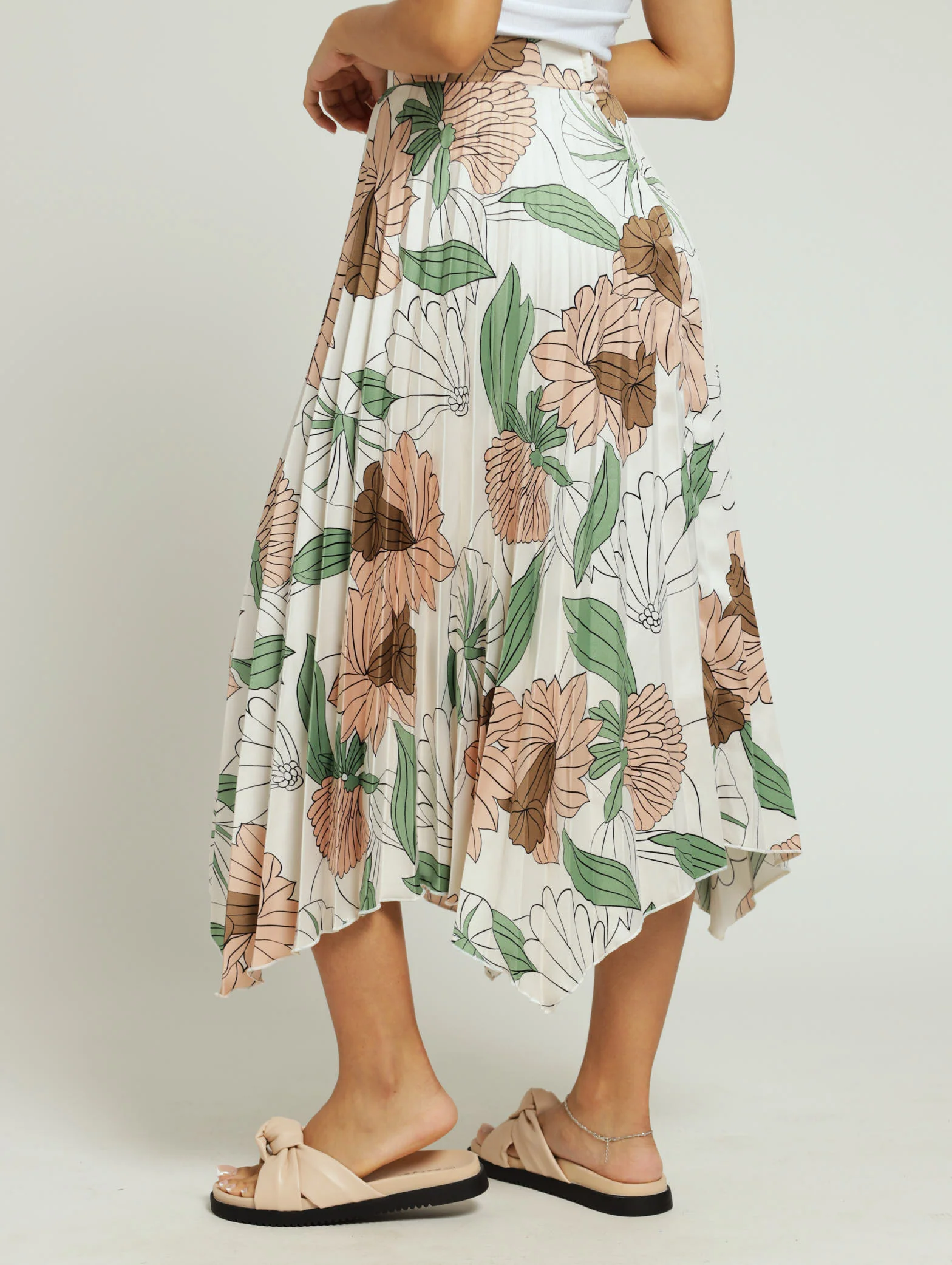 Pleated Hankey Hem Skirt - Multi - Image 2