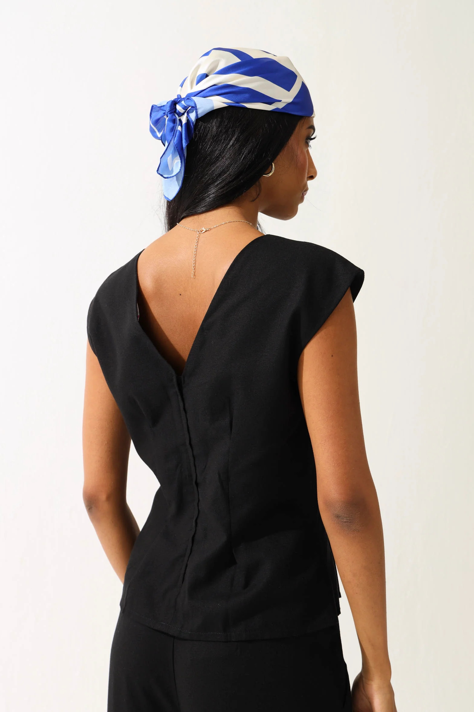 Pleated Linen Peplum Blouse - Black - Image 4