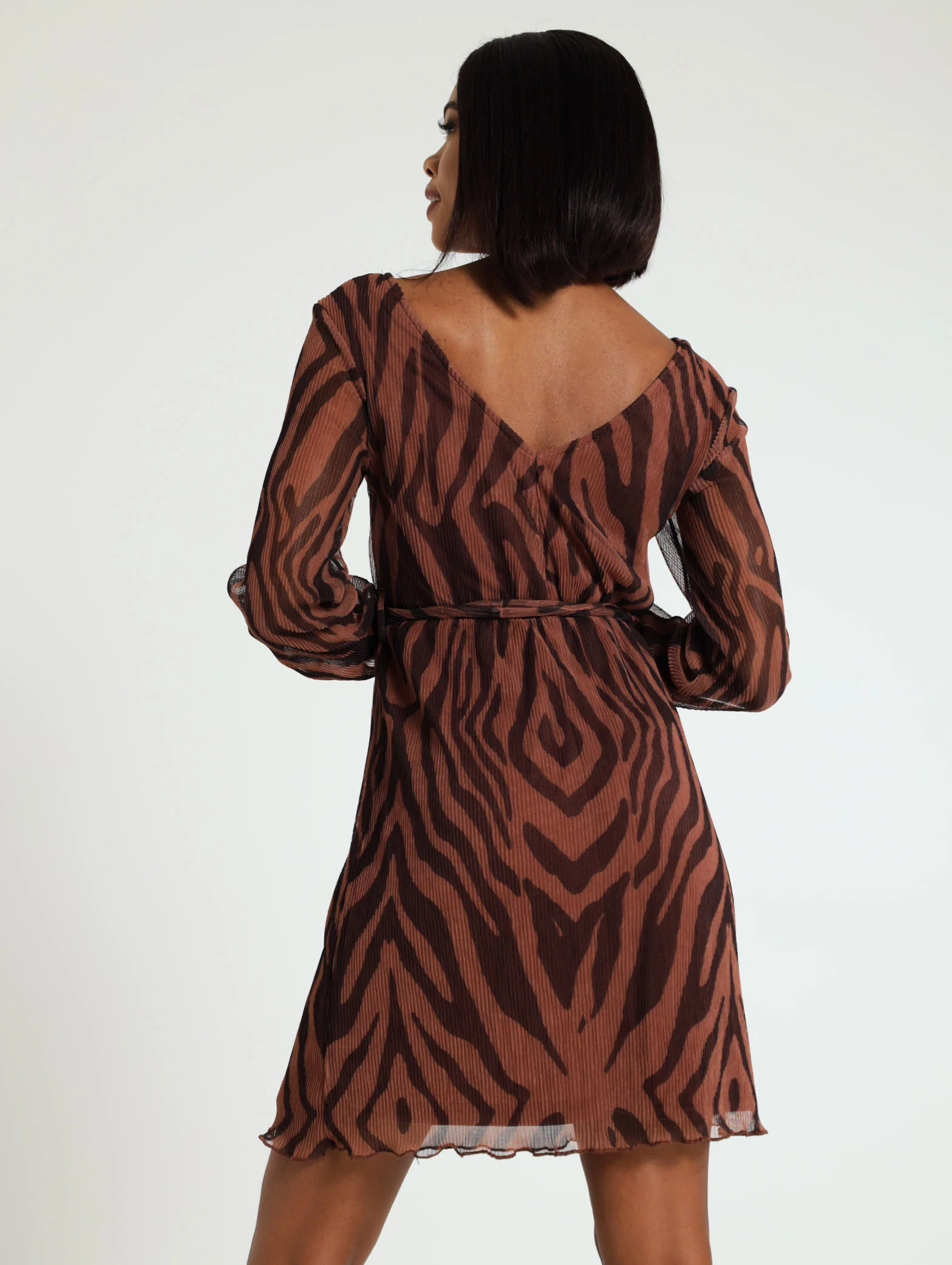 Pleated Mesh Waist Tie Dress - Image 3