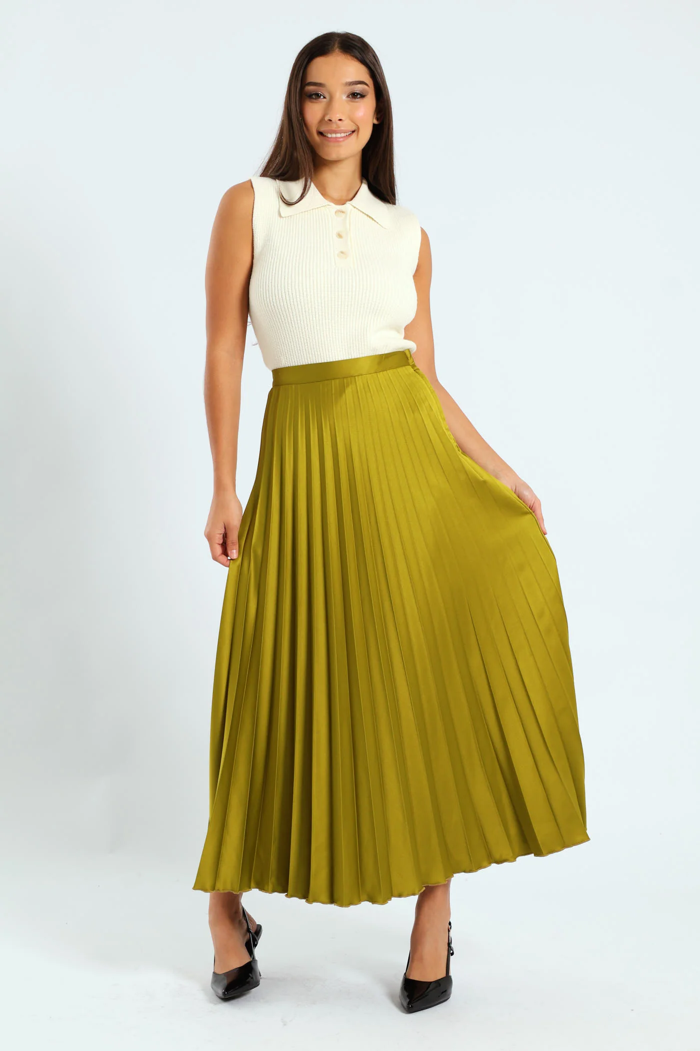 Pleated Skirt - Chartreuse - Image 2