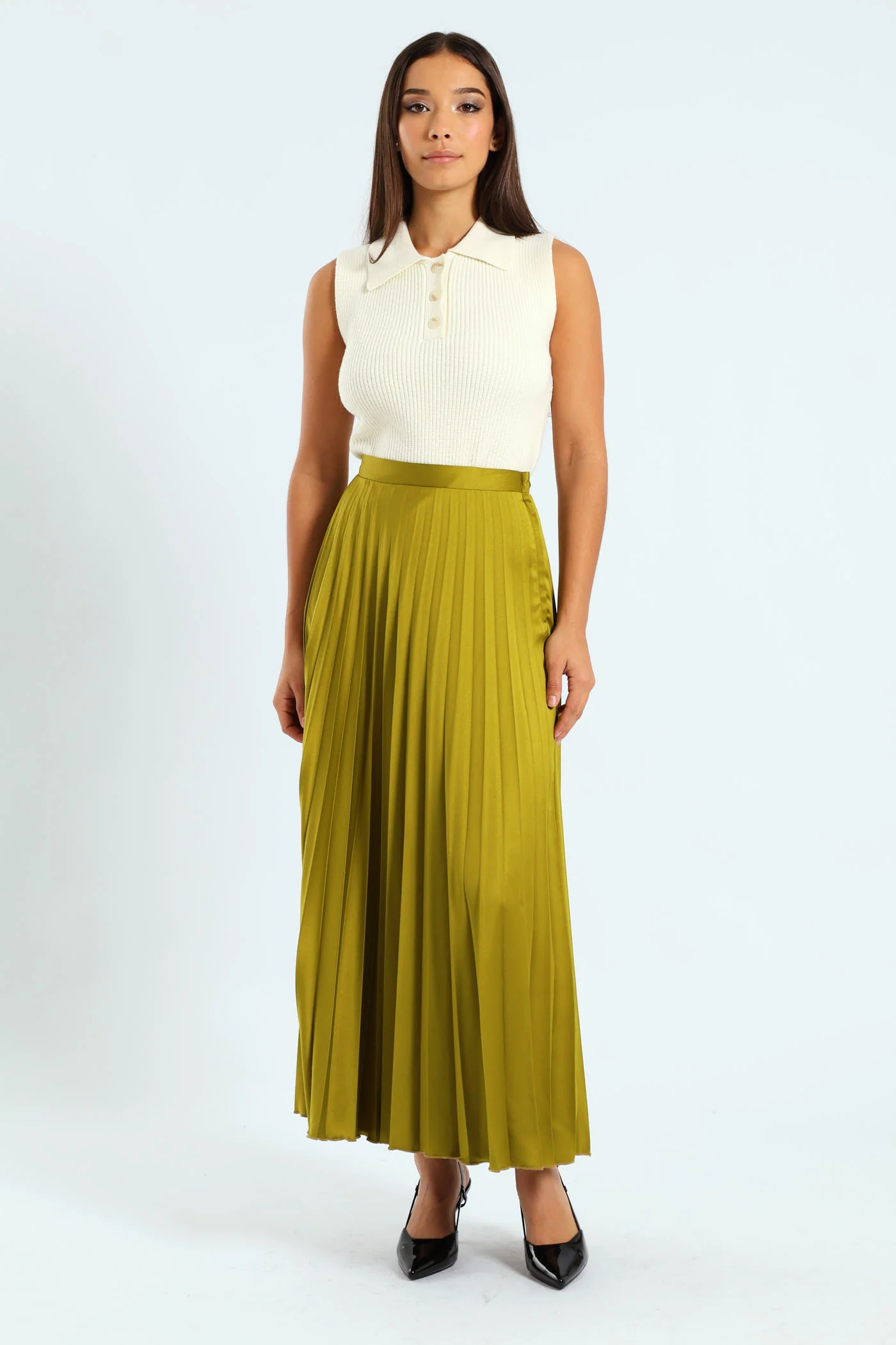 Pleated Skirt - Chartreuse - Image 6