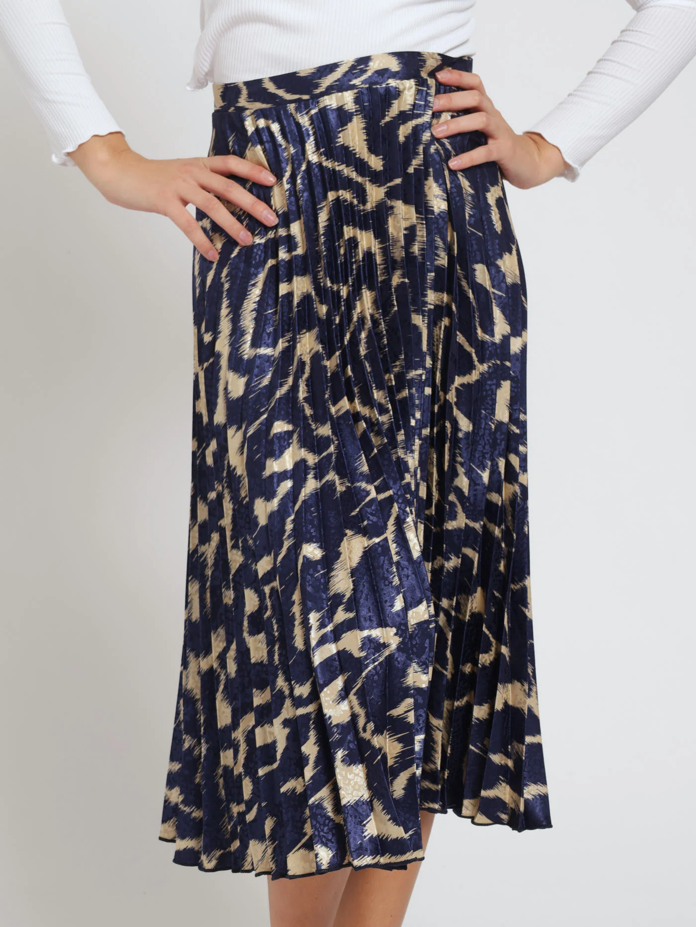 Pleated Animal Satin Skirt - Cobalt - Image 2