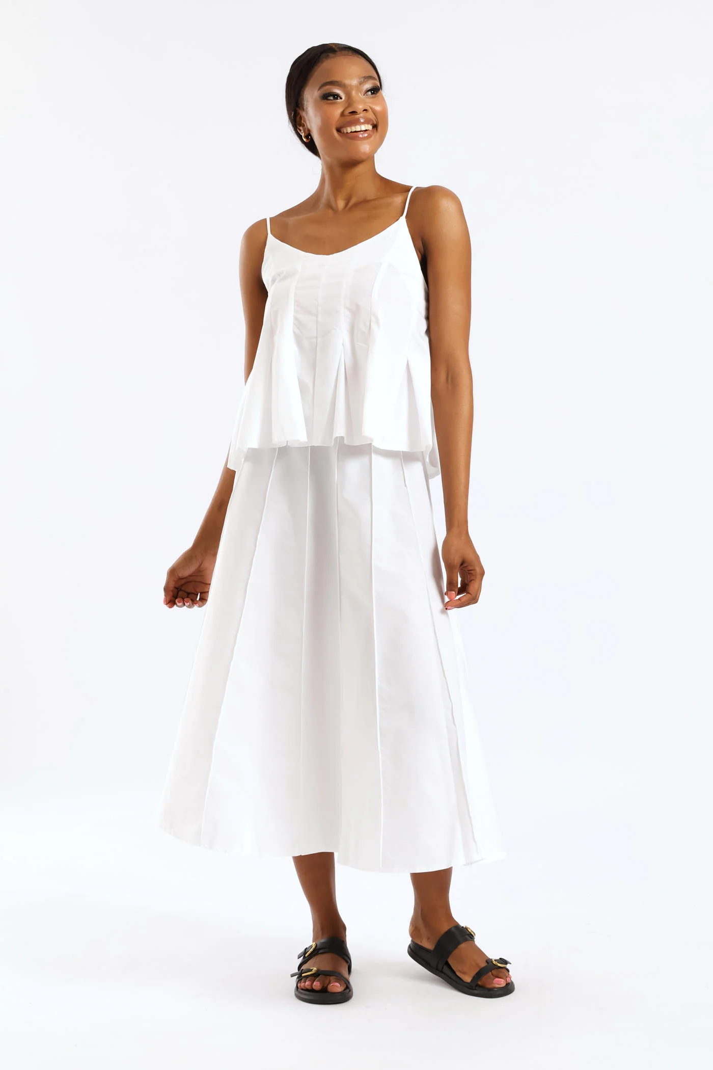 Pleated Strappy Poplin Top - White - Image 5