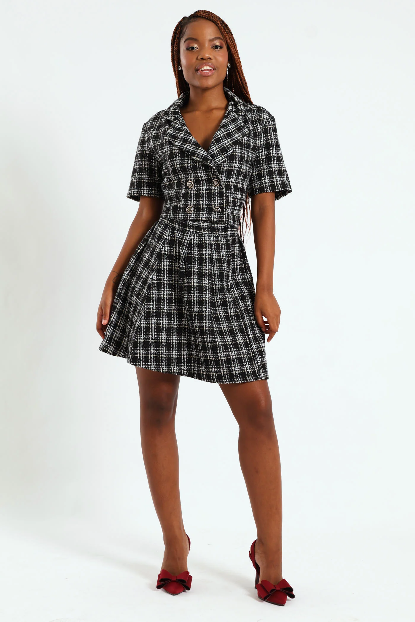 Pleated Tweed Skirt - Black/White - Image 2
