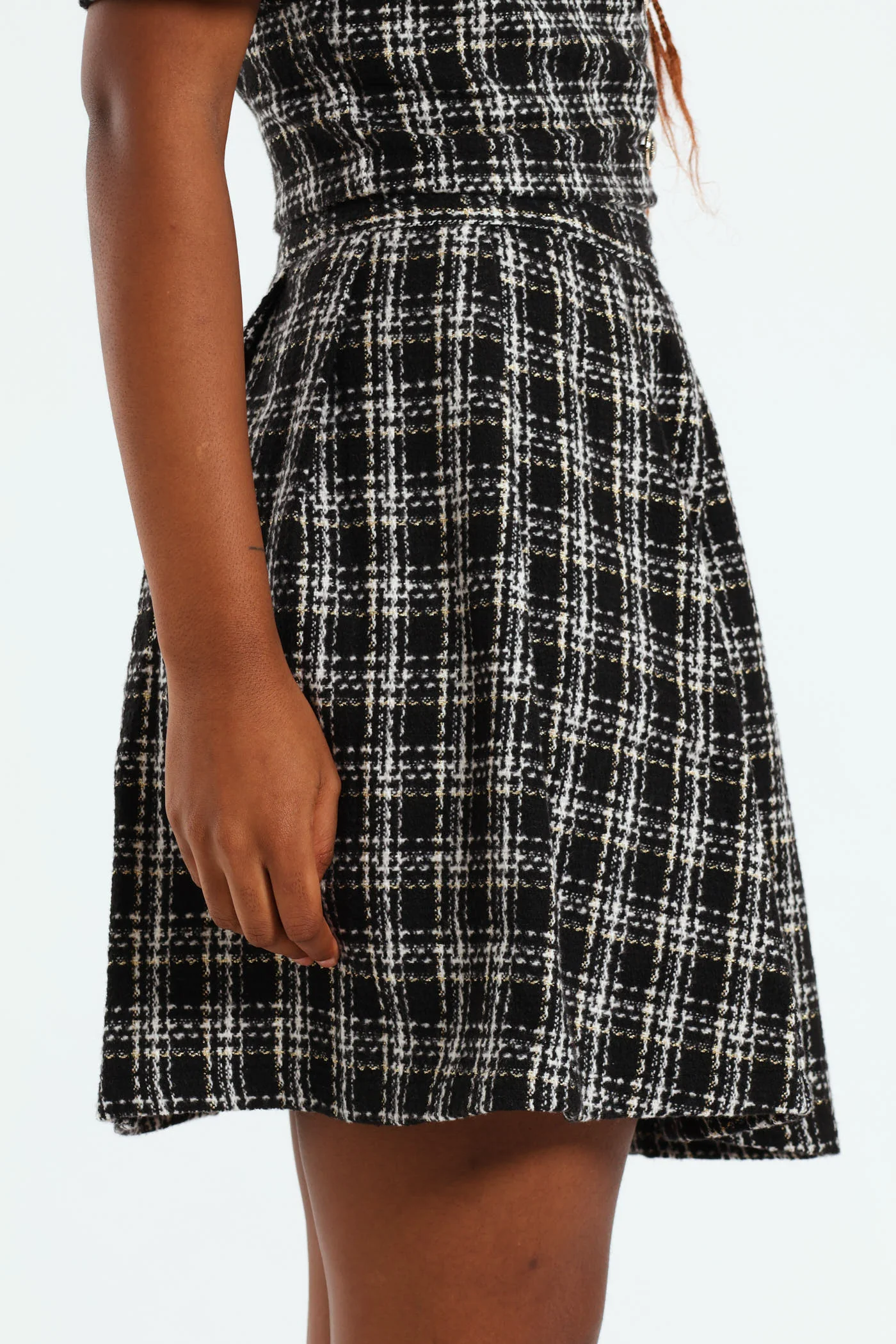 Pleated Tweed Skirt - Black/White - Image 3