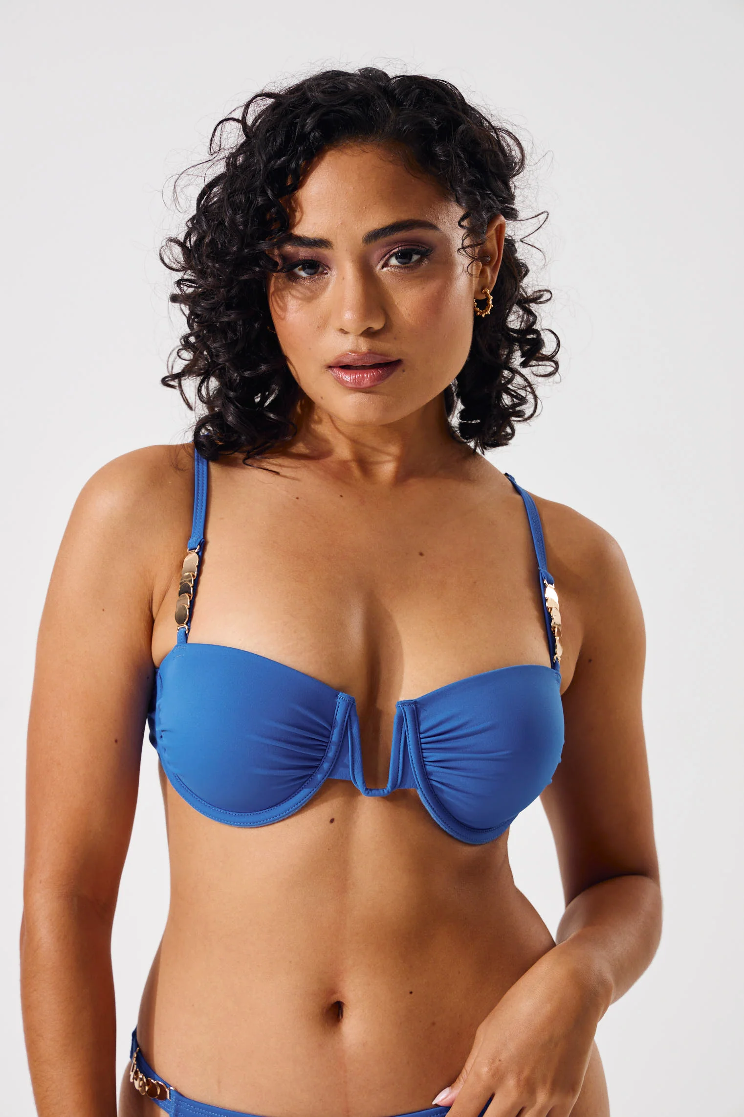Plunge Underwire Bikini Top With Trims - Cobalt