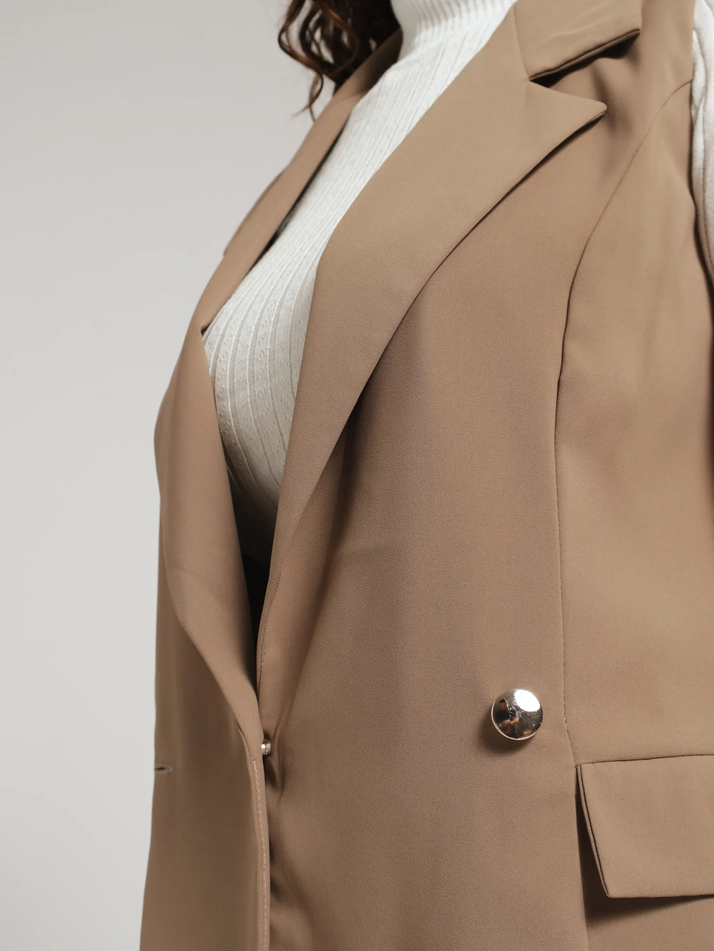 Pocket Button Detail Sleeveless Blazer - Stone - Image 6