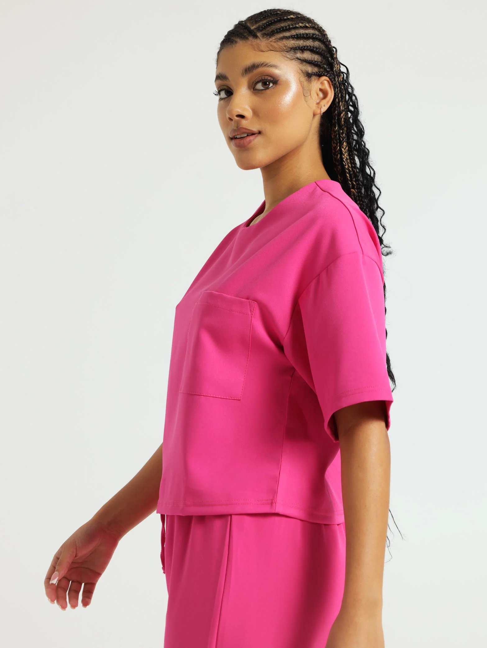 Pocket Detail Plain Barbi Top - Pink - Image 2