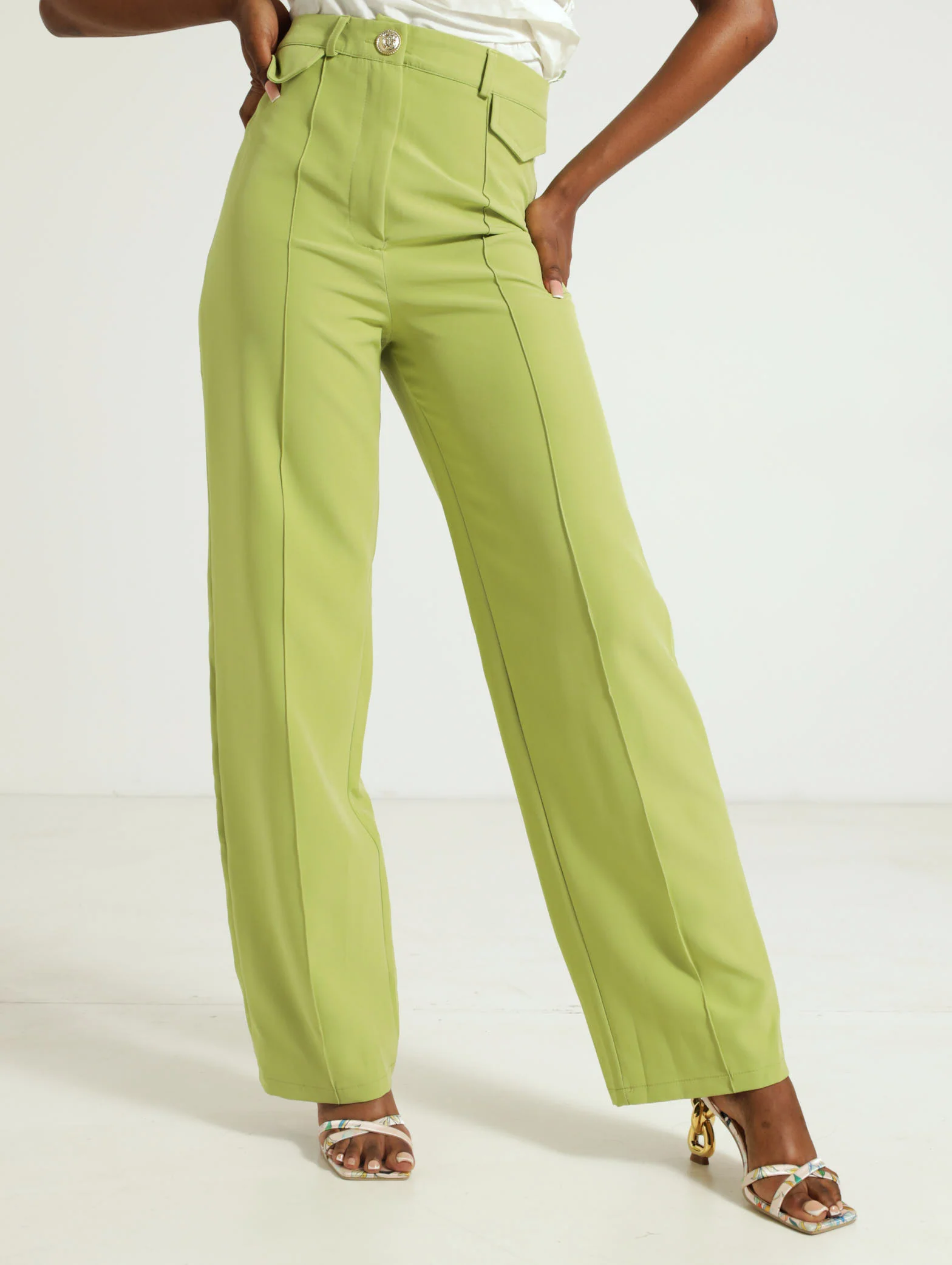 Pocket Flap Detail Wideleg Pants