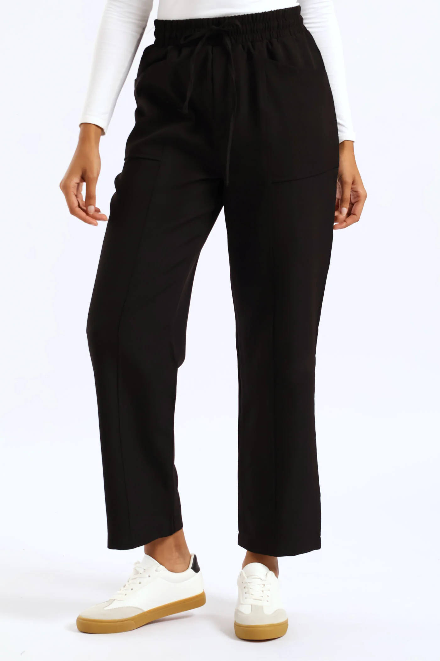Pocket Front Elasticated Pants - Black