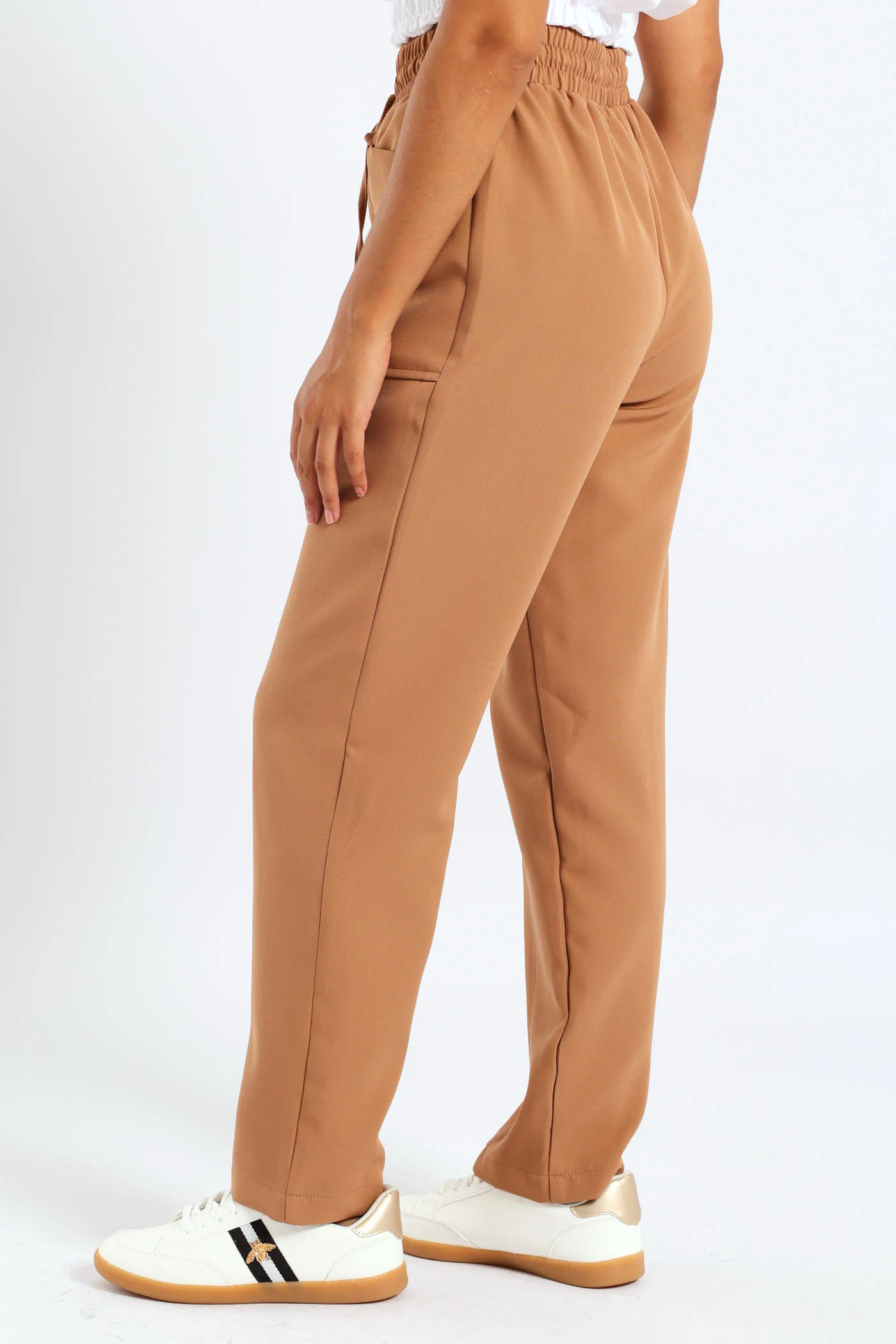 Pocket Front Elasticated  Pants - Tan - Image 4