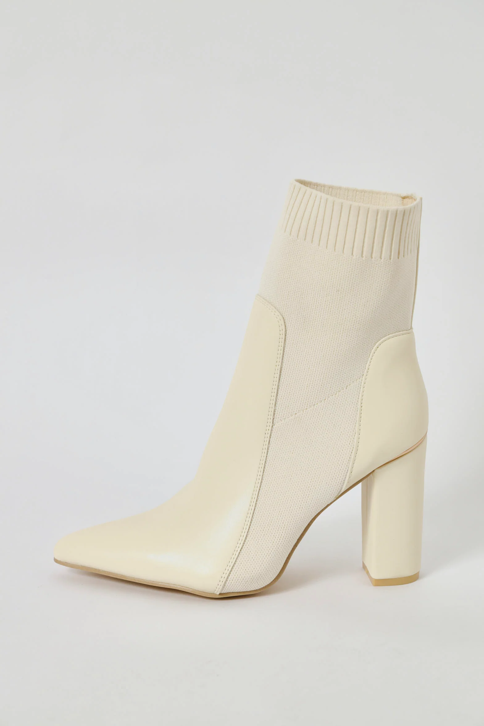 Pointed Ankle Heeled  Sock Boot  - Off White - Image 3