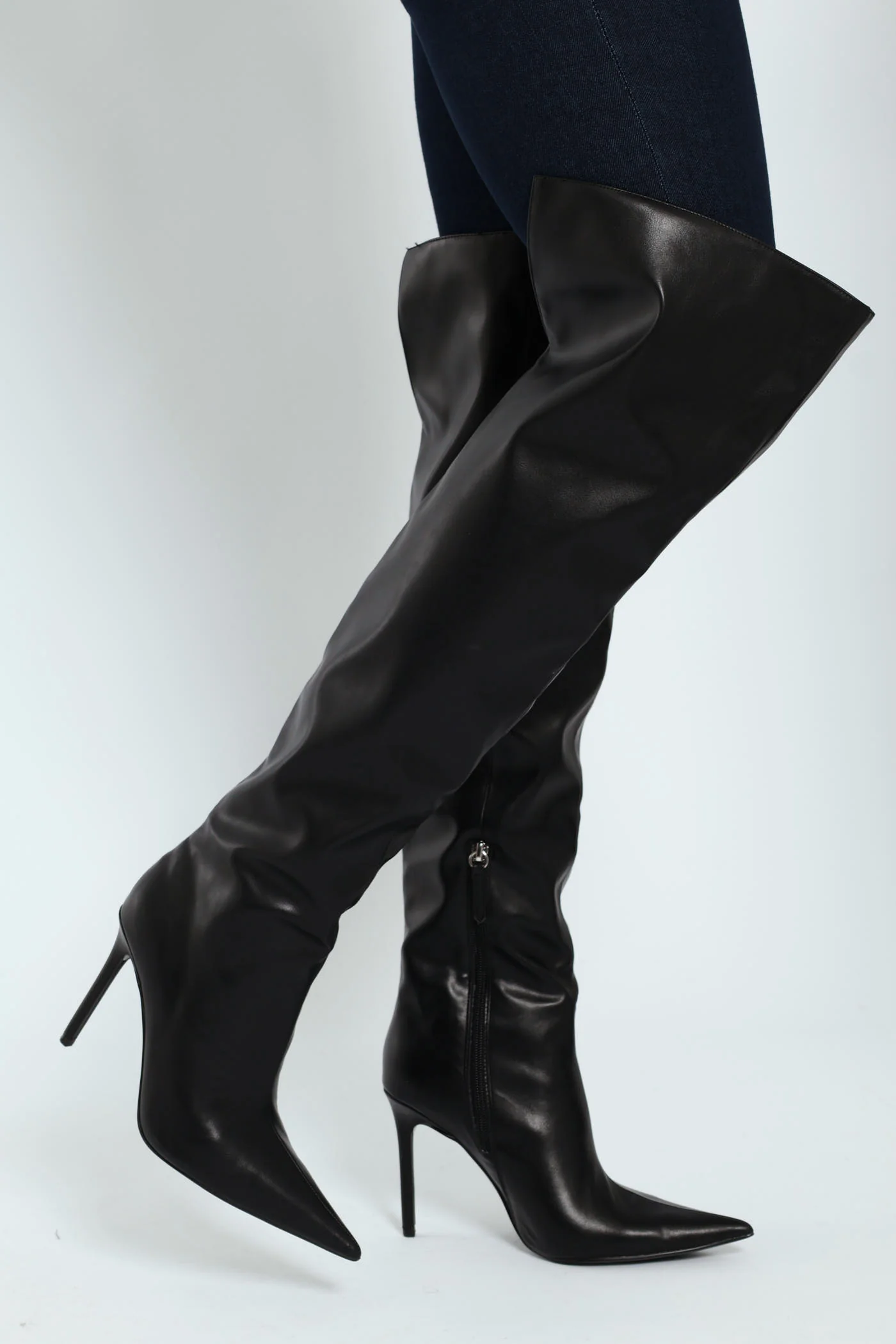 Pointed Hi Stiletto Thigh Length Boot - Black