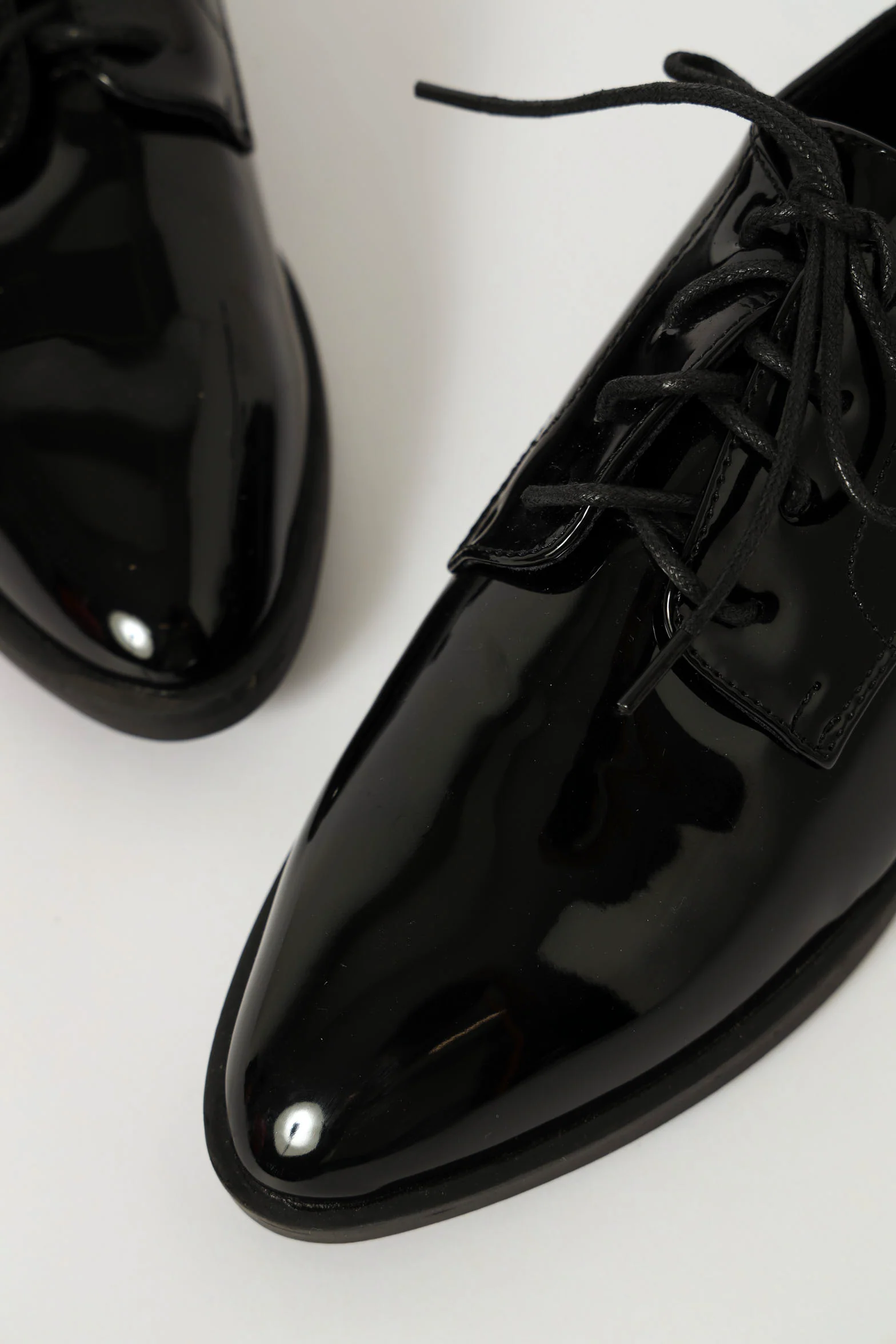 Pointed Patent Lace Up  - Black - Image 3