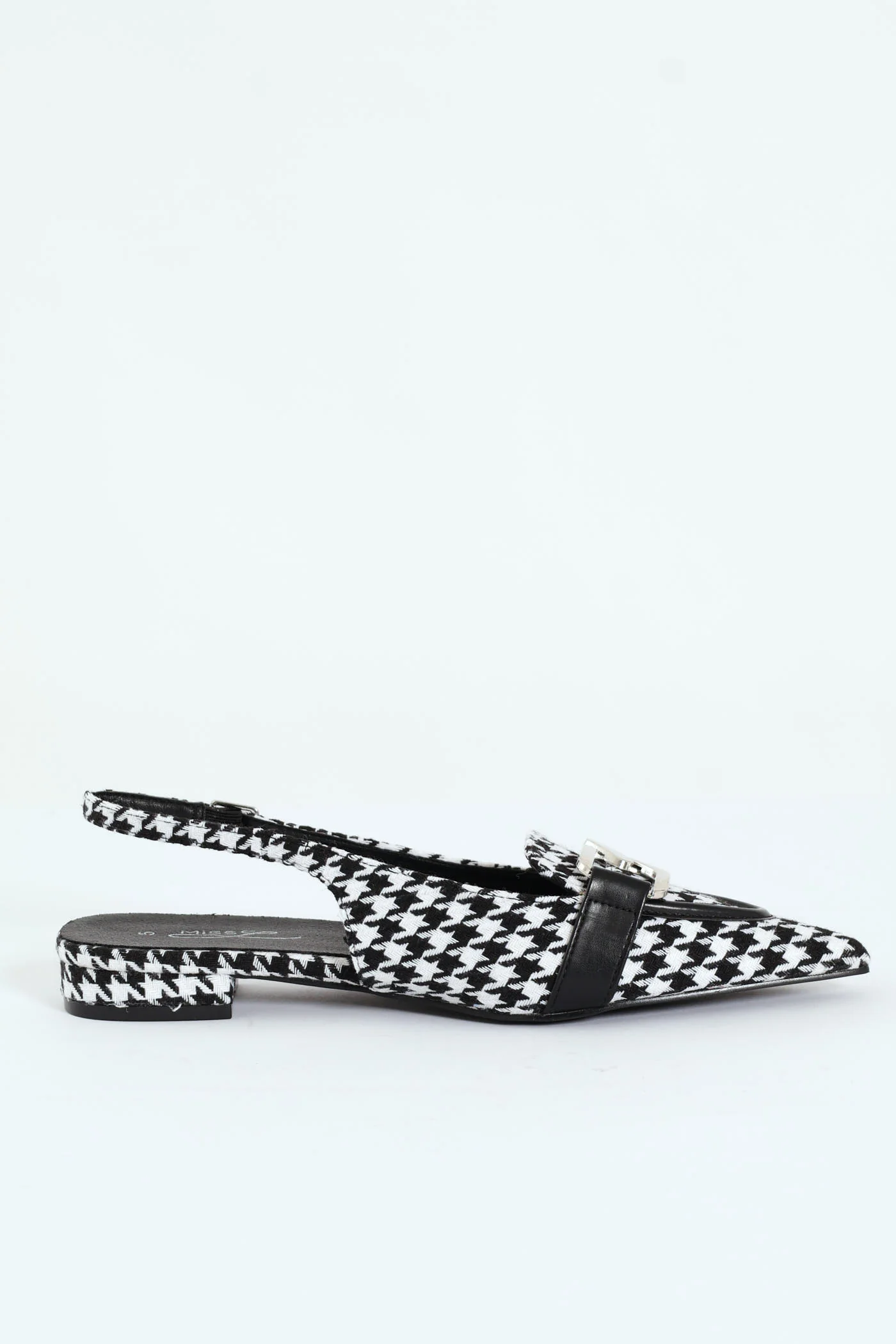 Pointy Houndstooth Slingback Loafer Pump - Black/White