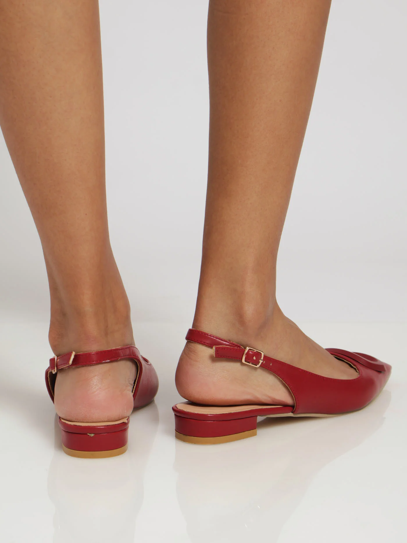 Pointy Pump Slingback With Matt Square Trim - Maroon - Image 3