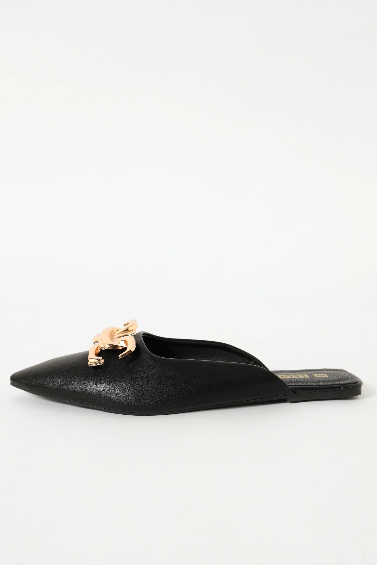 Pointy Push In Mule With Gold Detail - Black - Image 3