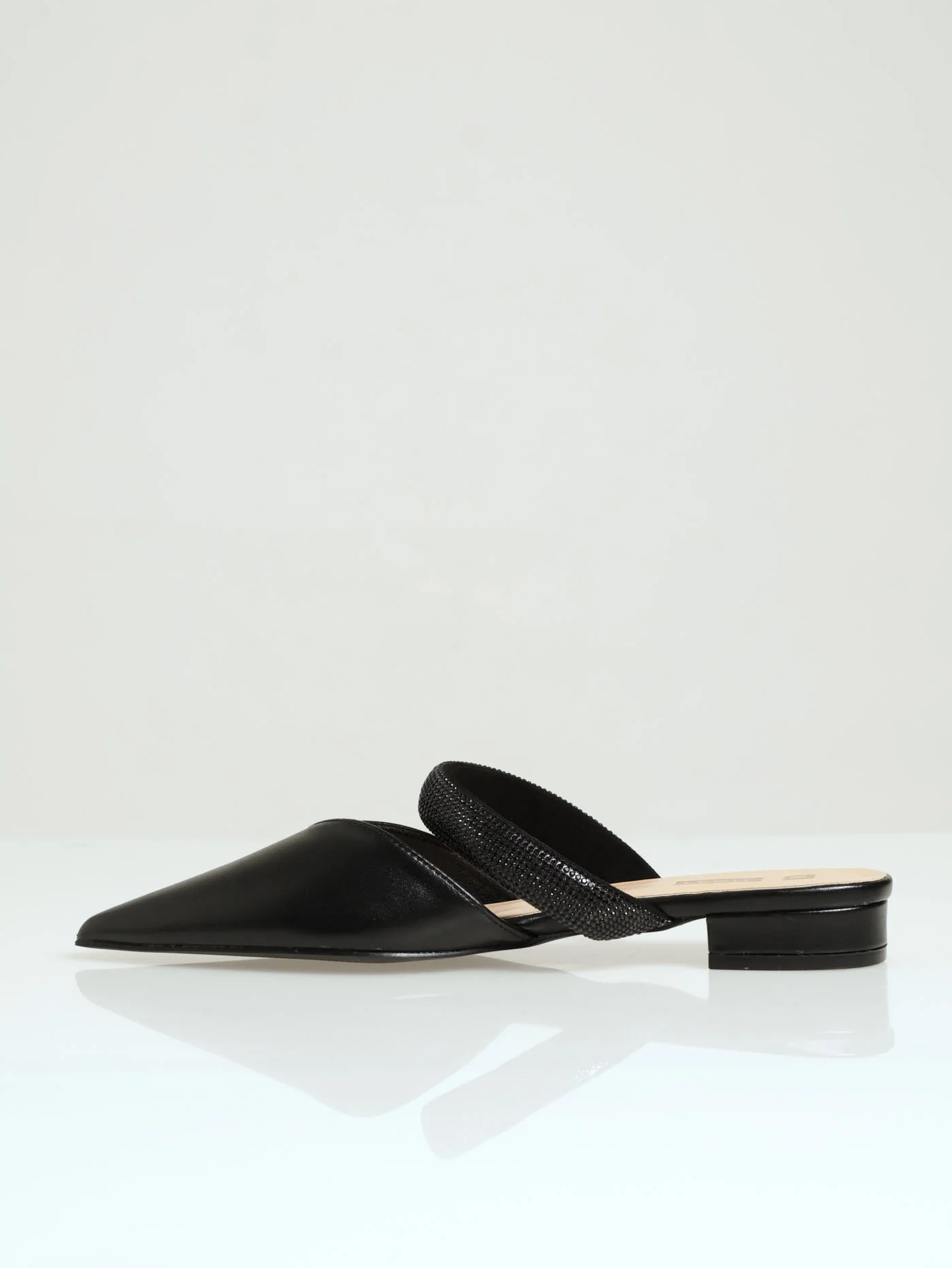 Pointy Push In Pump With Diamante Strap - Black - Image 3