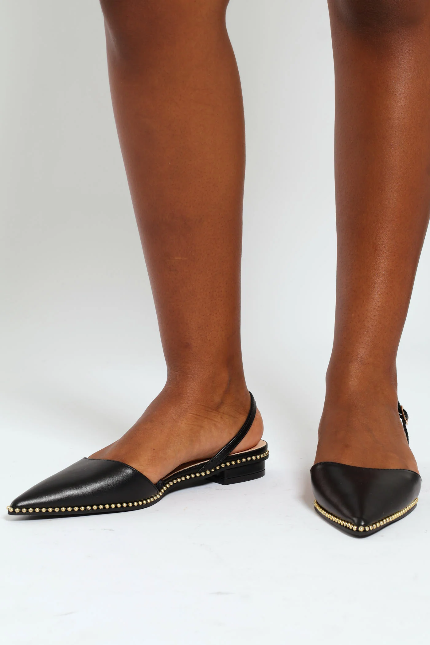 Pointy Stud Slingback Pump - Black