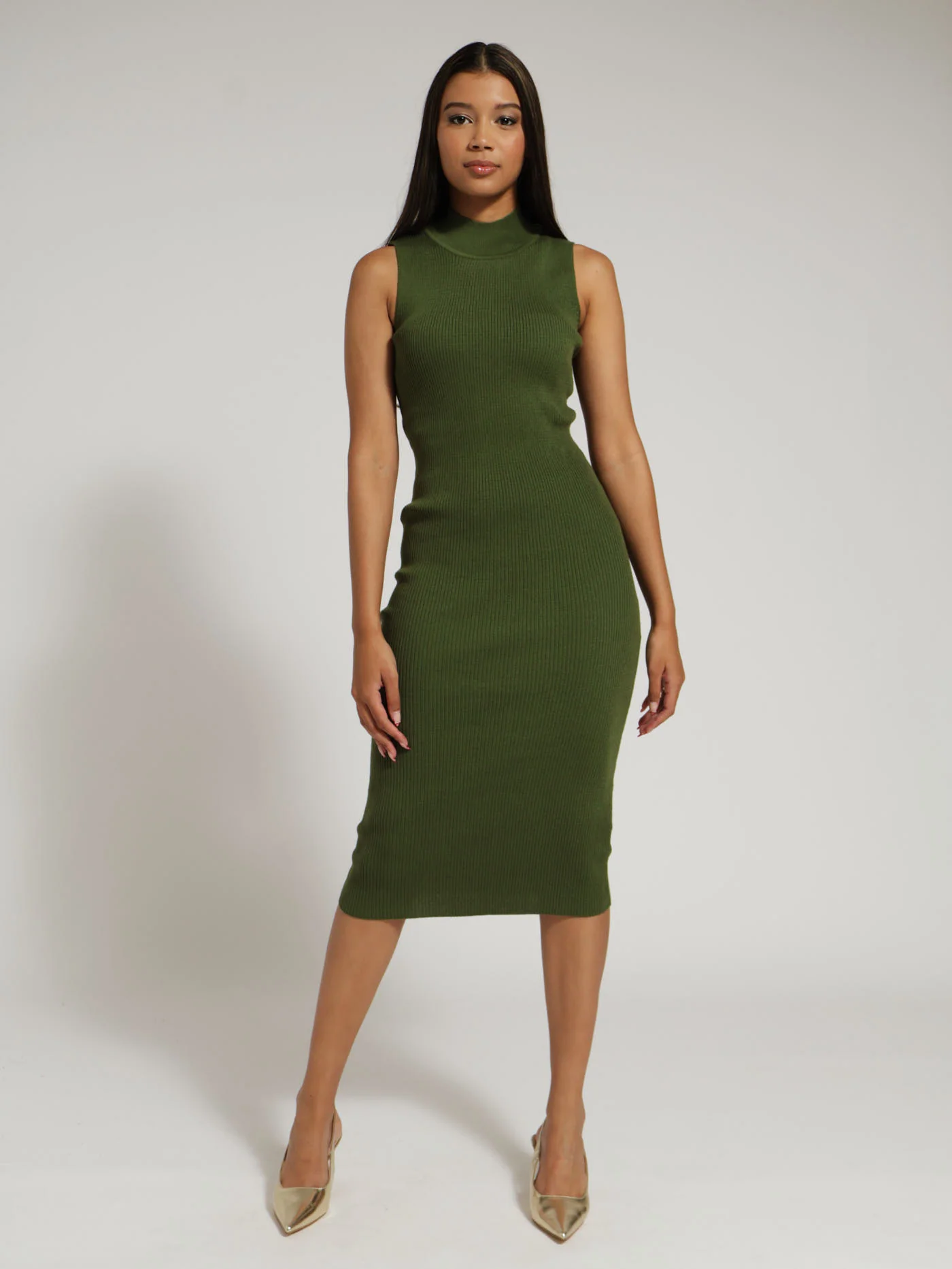 Polar Neck Knitwear Bodycon Dress - Fatigue