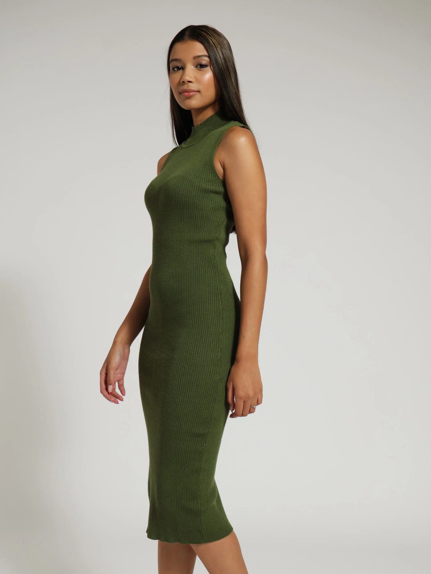 Polar Neck Knitwear Bodycon Dress - Fatigue - Image 2
