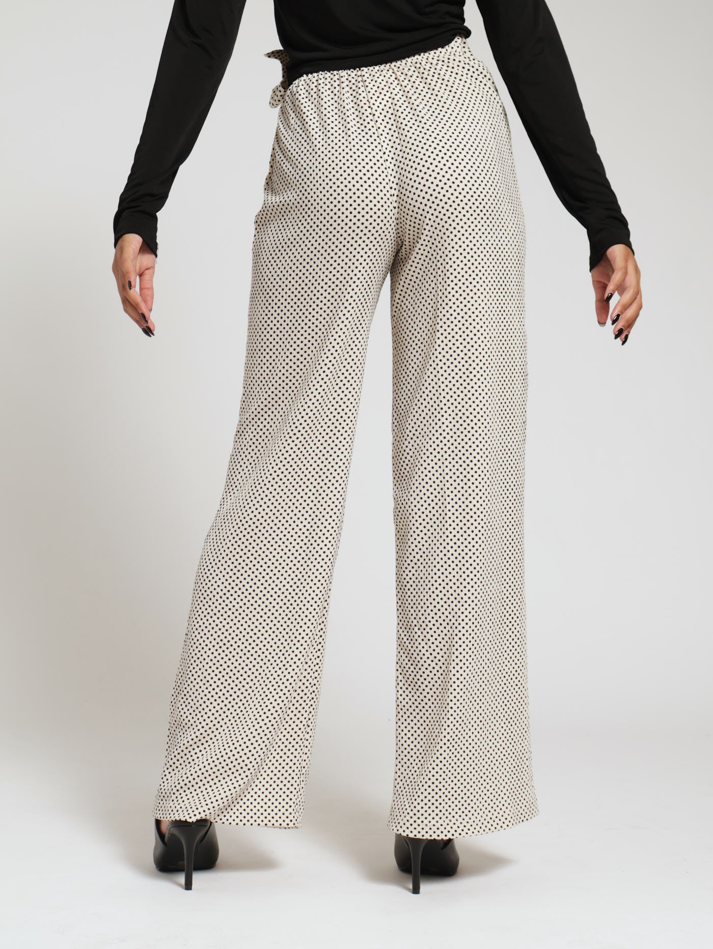 Polka Crinkle Knit Pants - Cream - Image 3
