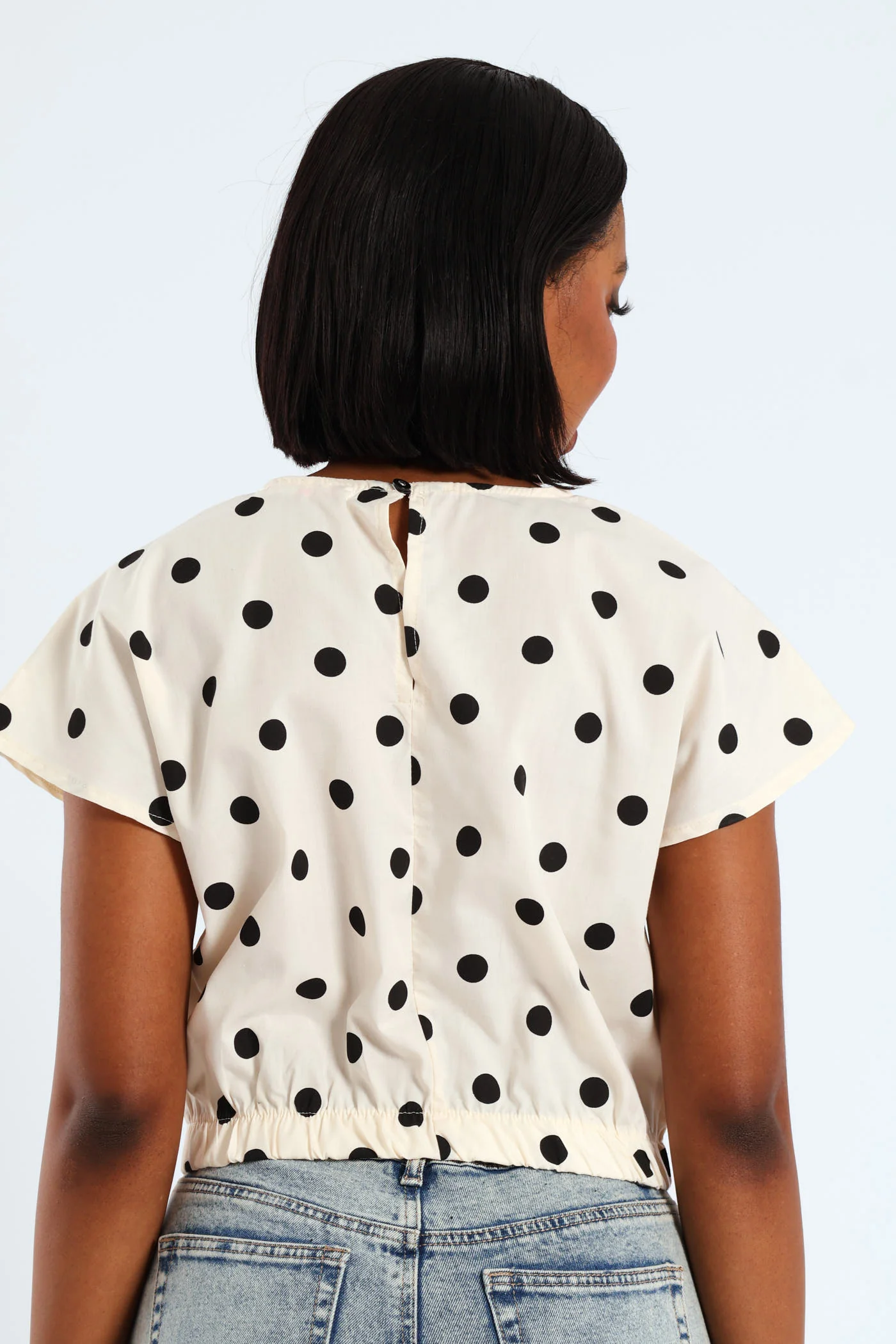 Polka Dot Poplin Top - Beige/Black - Image 6