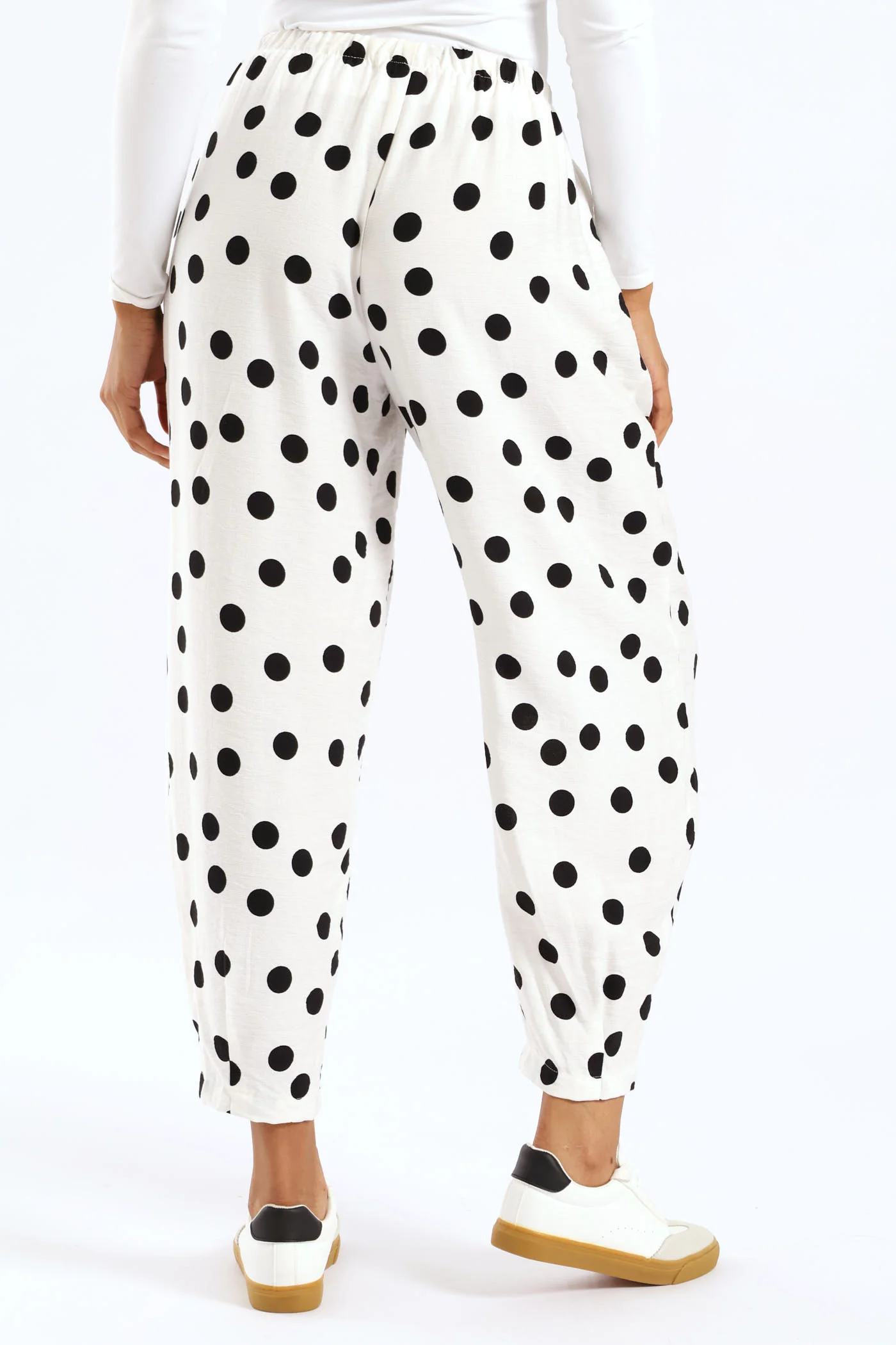 Polka Tapered Hem Drapey Pants - White/Black - Image 2