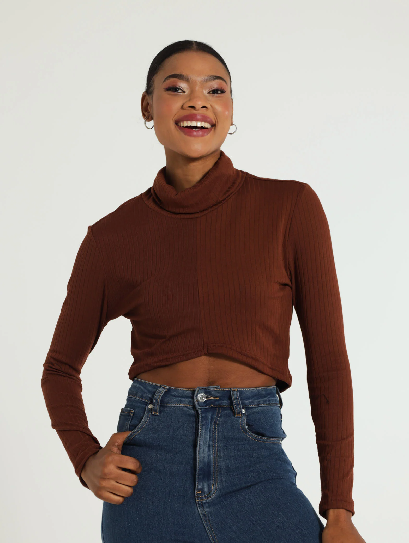 Poloneck V Waist Rib Top