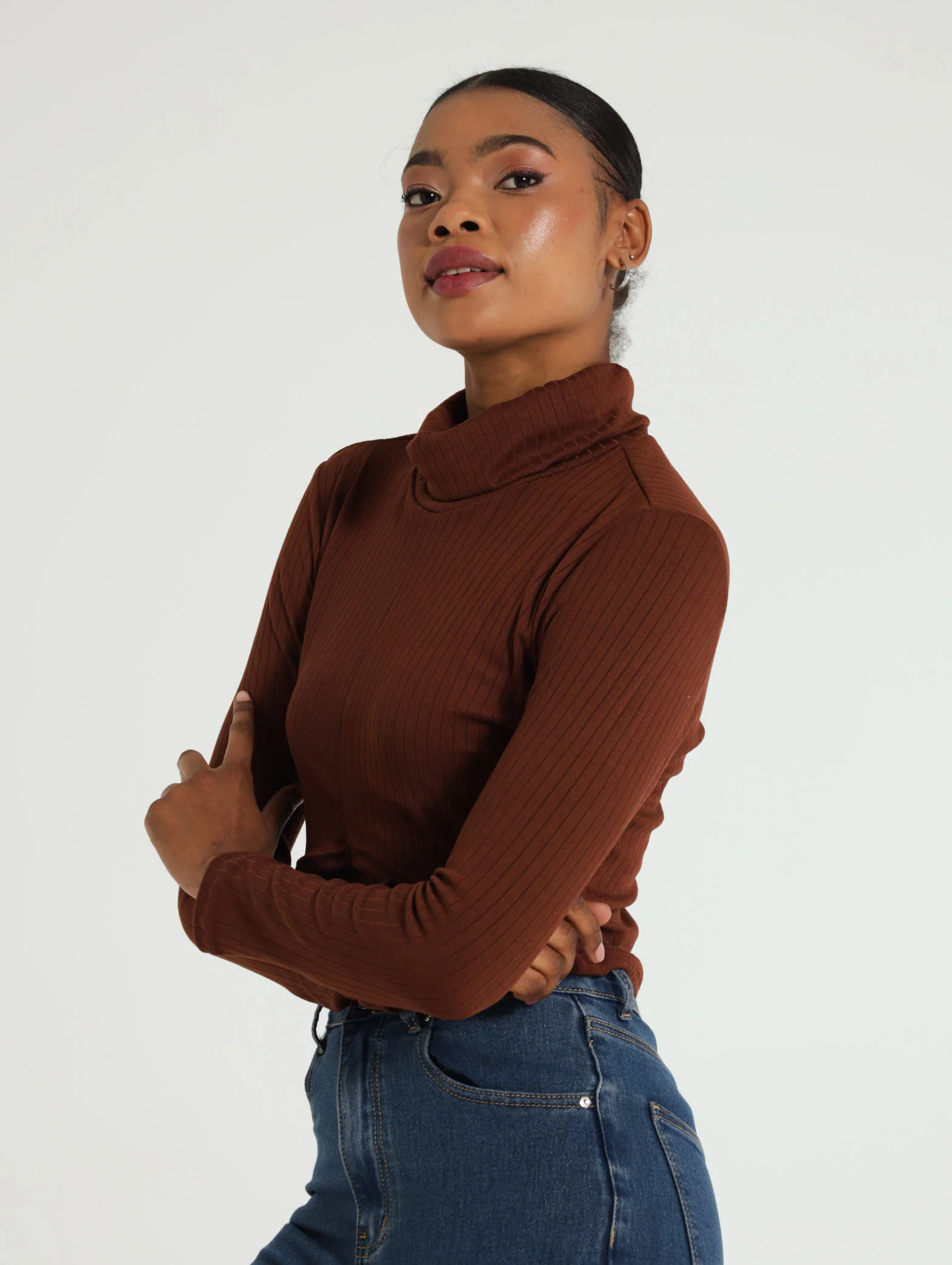 Poloneck V Waist Rib Top - Image 2