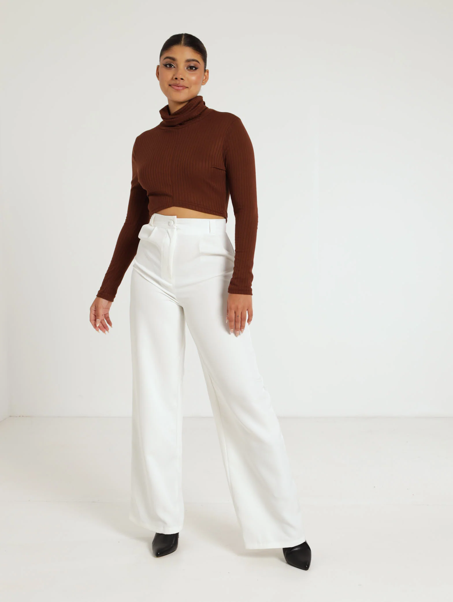 Poloneck V Waist Rib Top - Image 5
