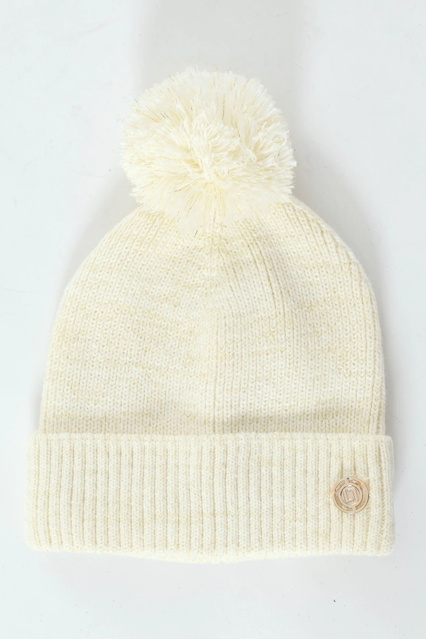Pom Pom Lurex Beanie - Cream
