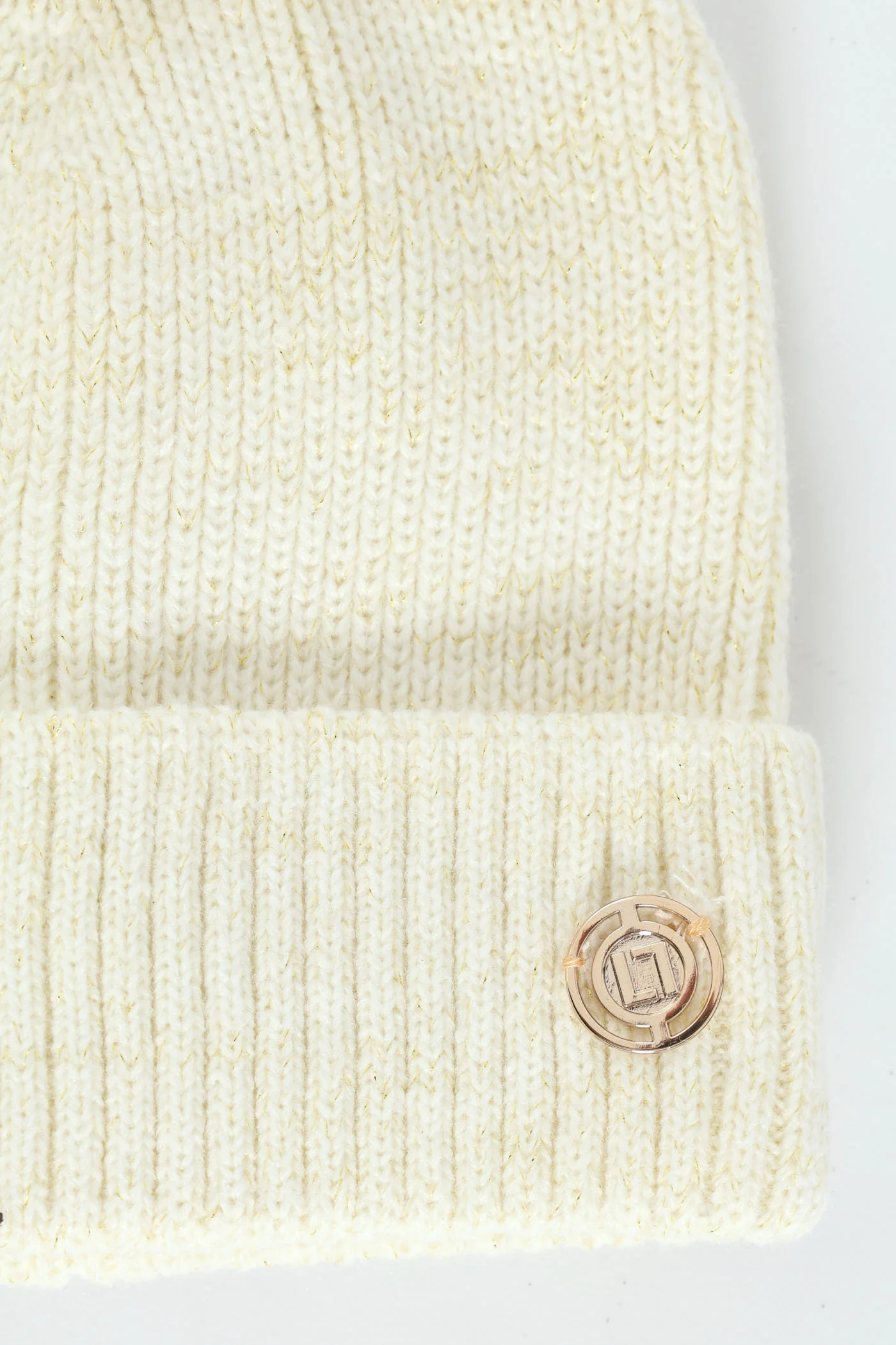 Pom Pom Lurex Beanie - Cream - Image 2