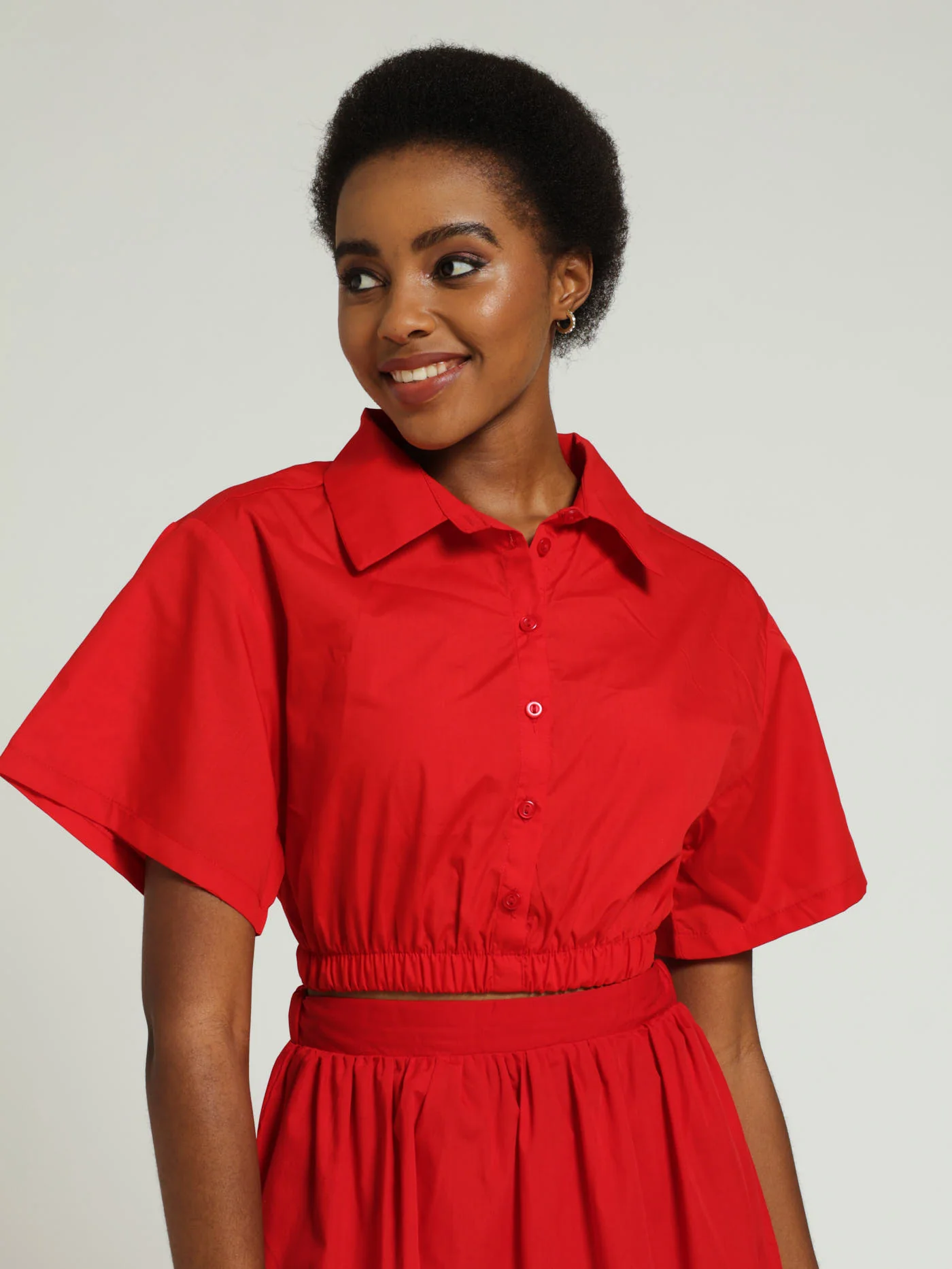 Poplin Crop Shirt - Red