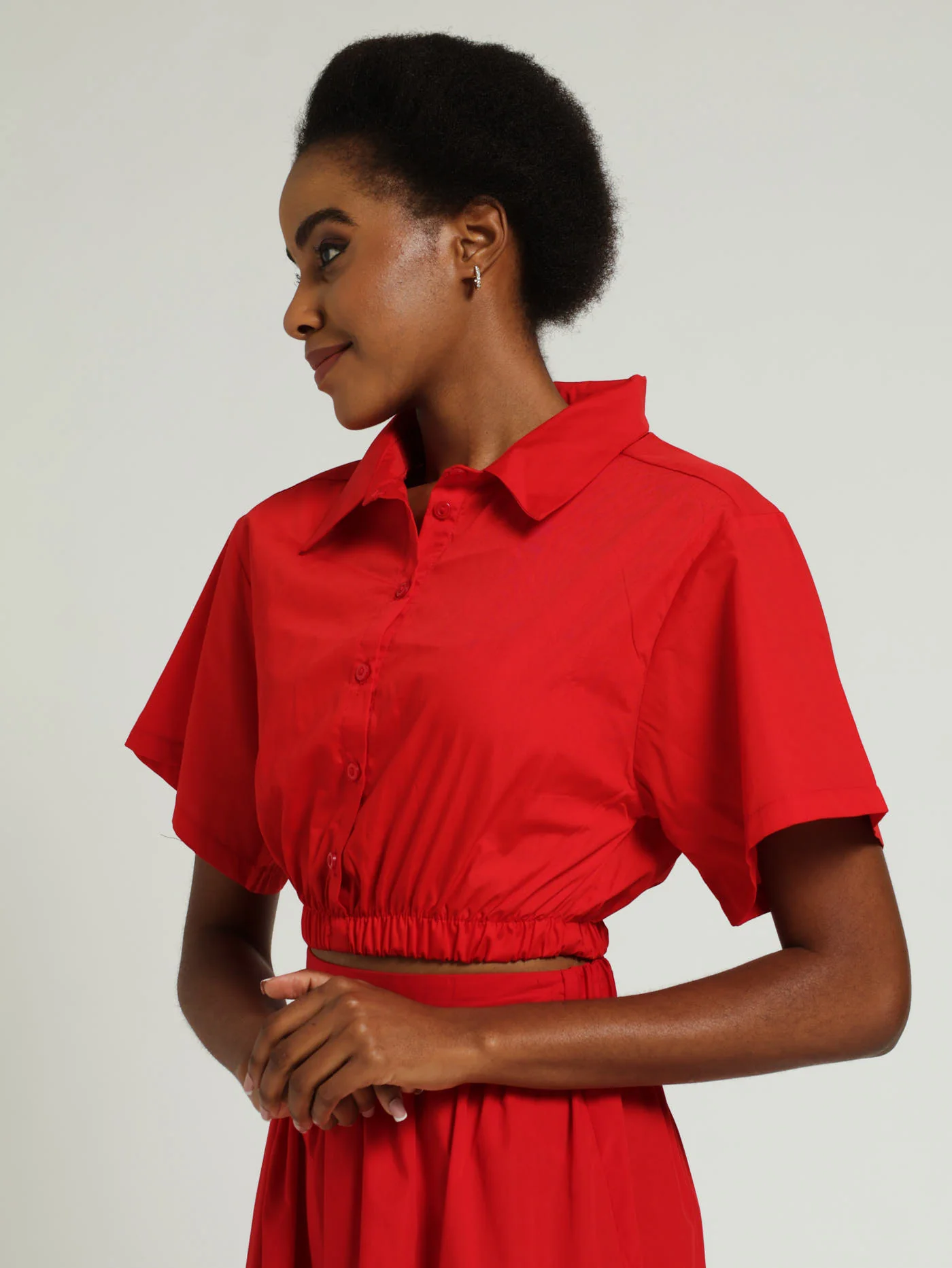 Poplin Crop Shirt - Red - Image 2
