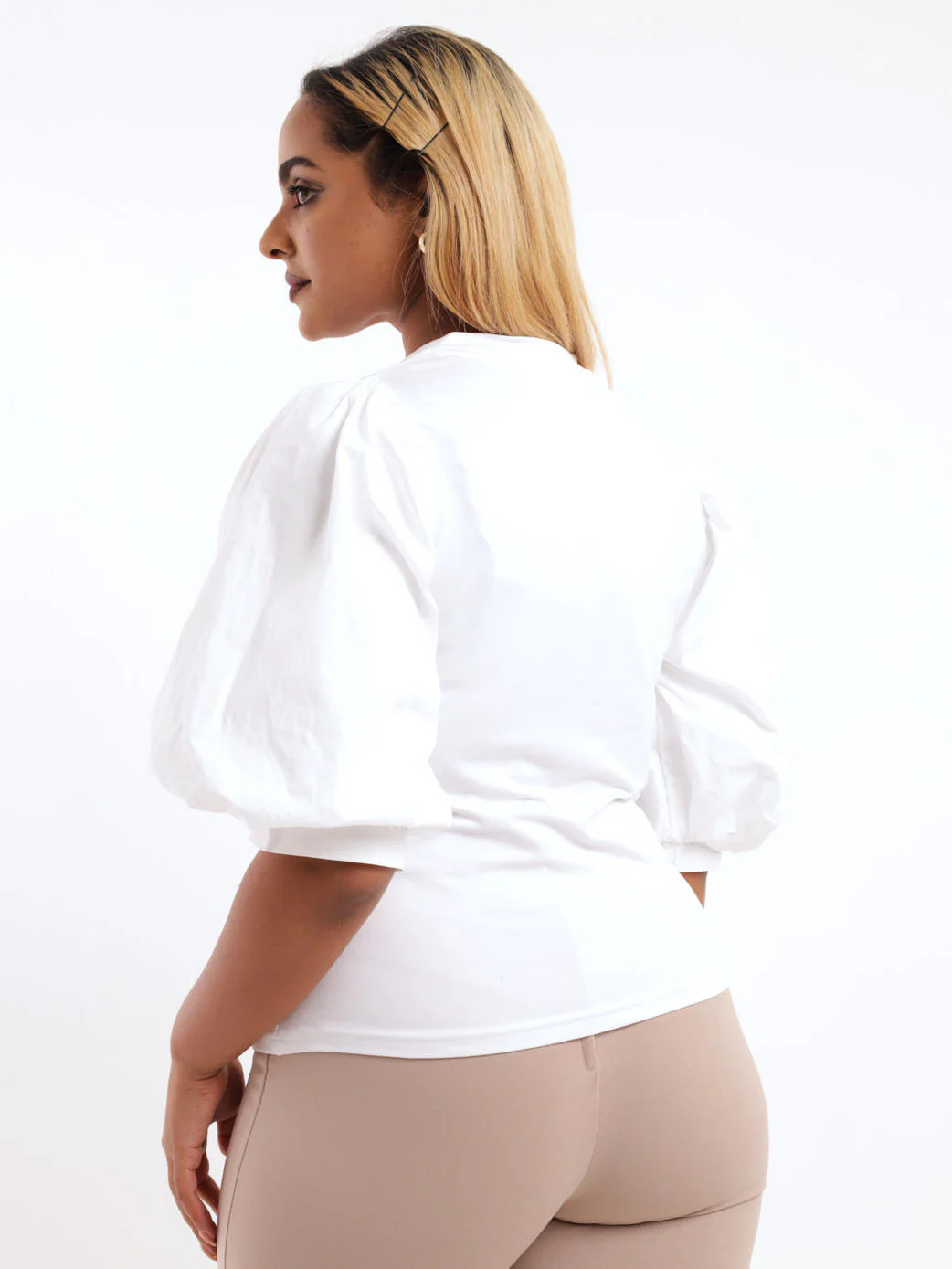 Poplin Puff Sleeve Top -  White - Image 4