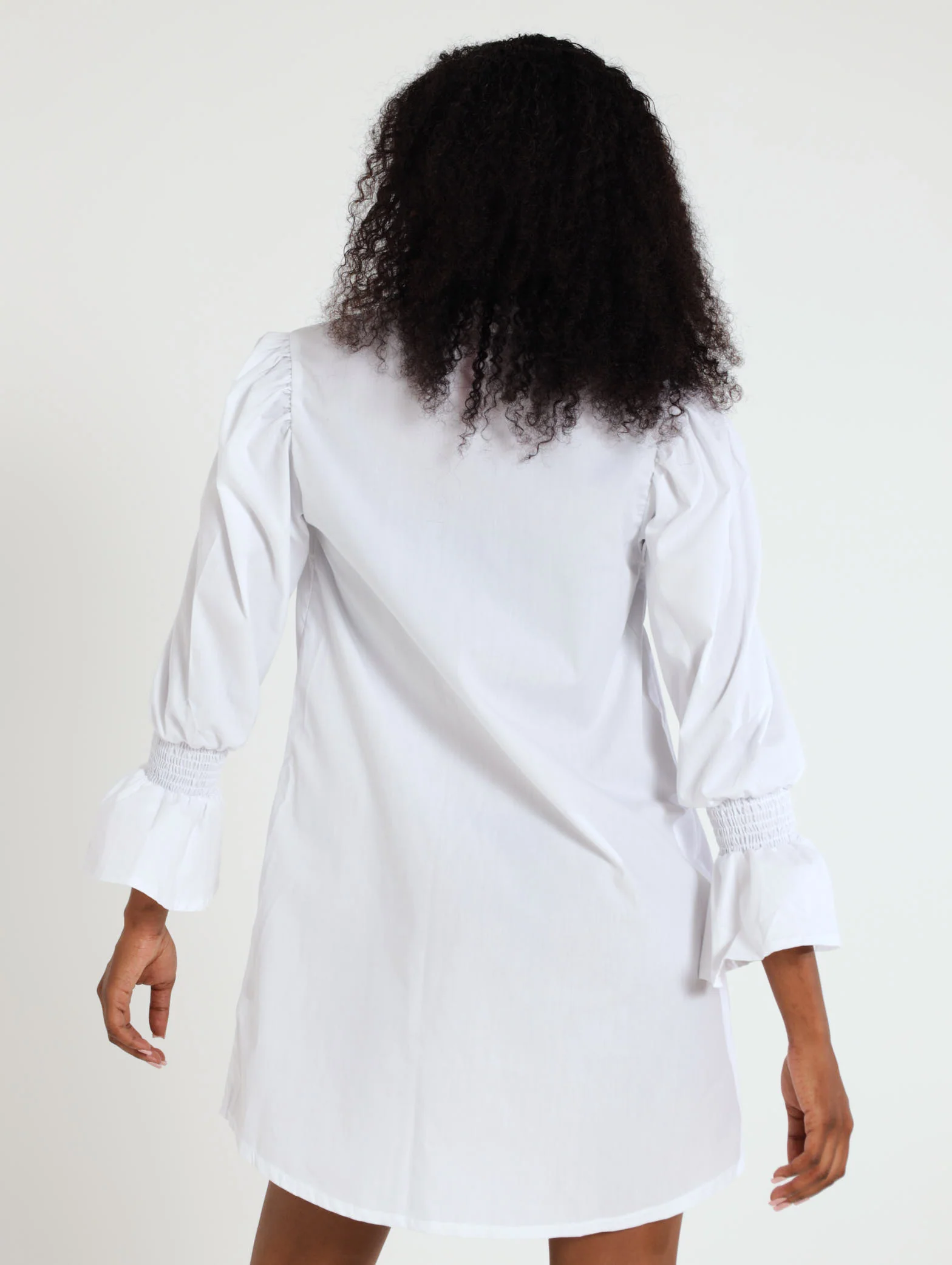 Poplin Shirt Dress Shirred Sleeve - Image 3