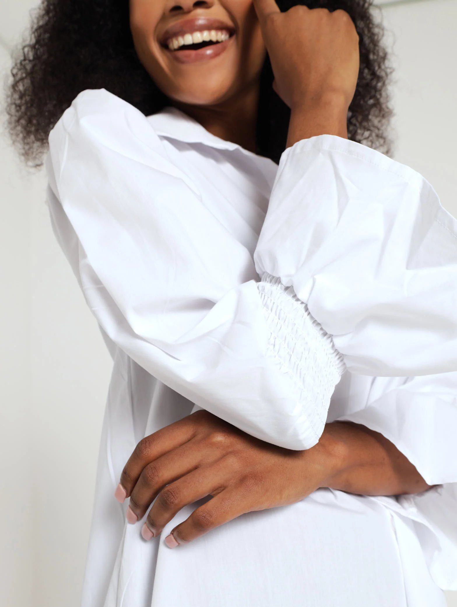Poplin Shirt Dress Shirred Sleeve - Image 4