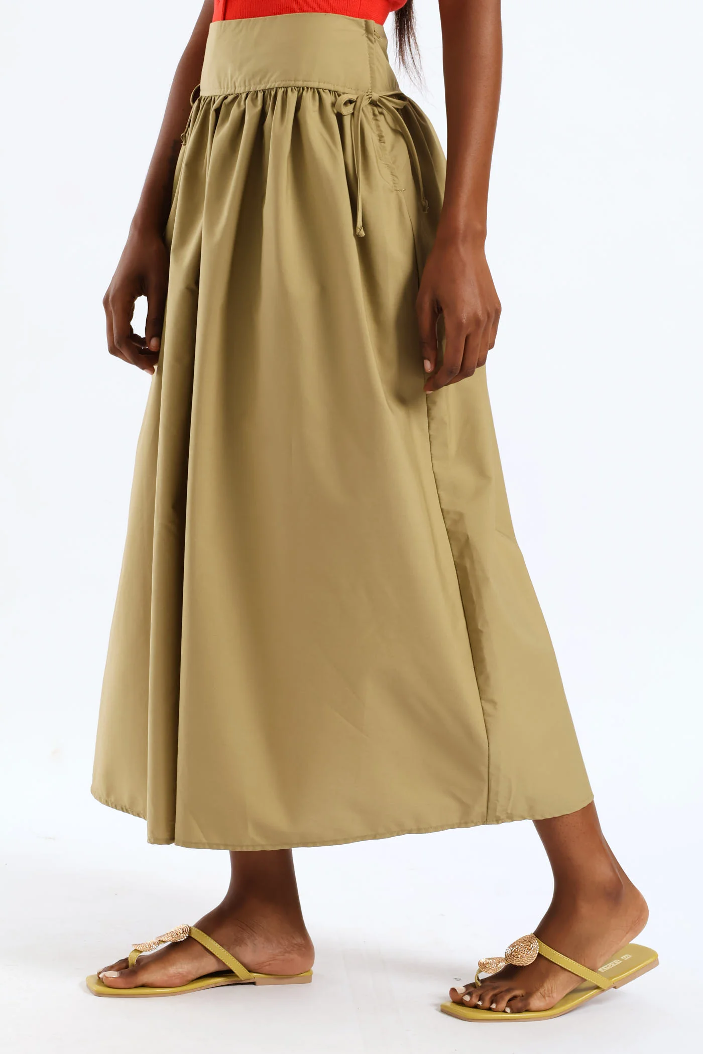 Poplin Side Tie A Line Midaxi Skirt - Fatigue - Image 4