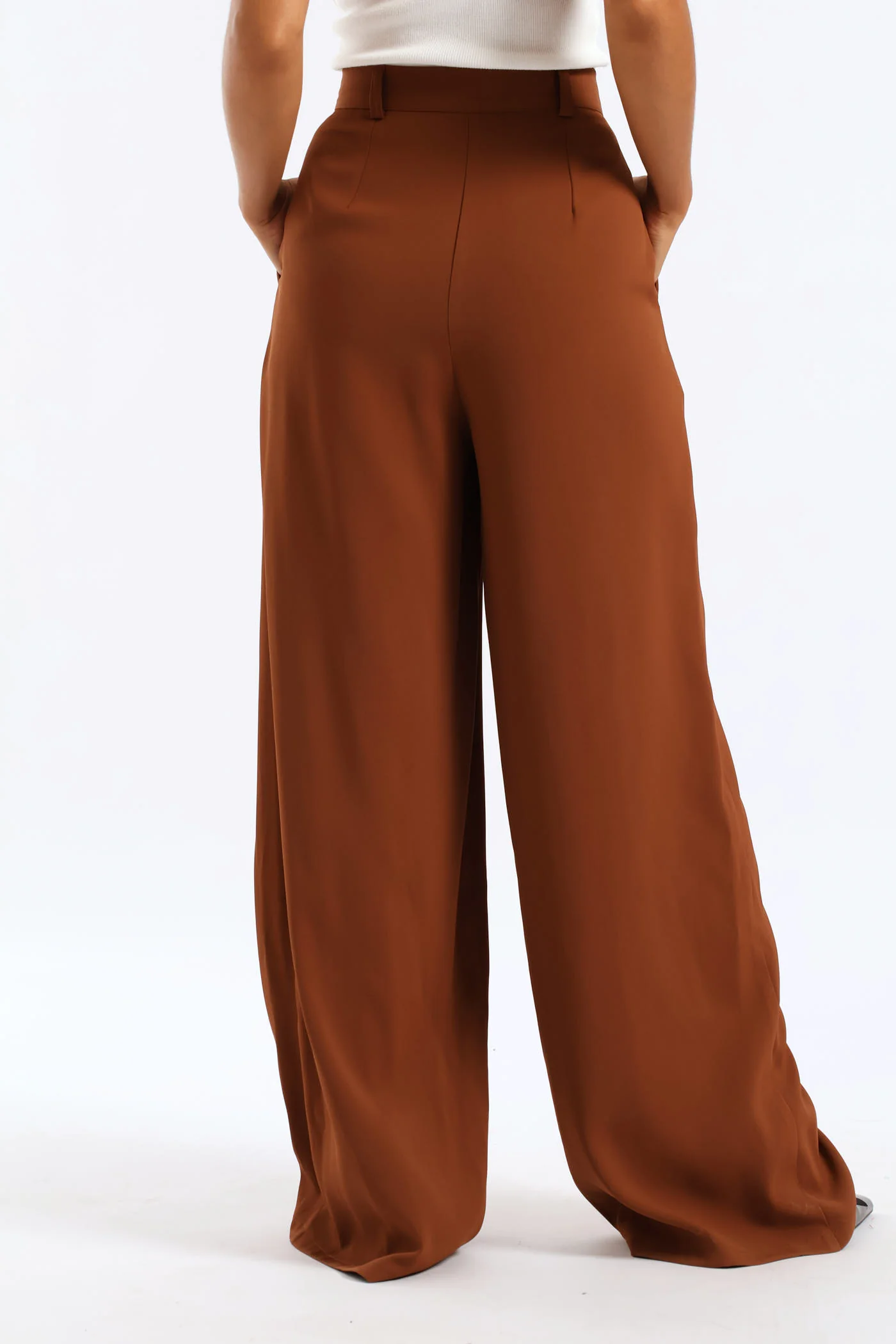 Pressed Crease Wide Leg Pants - Brown - Image 5