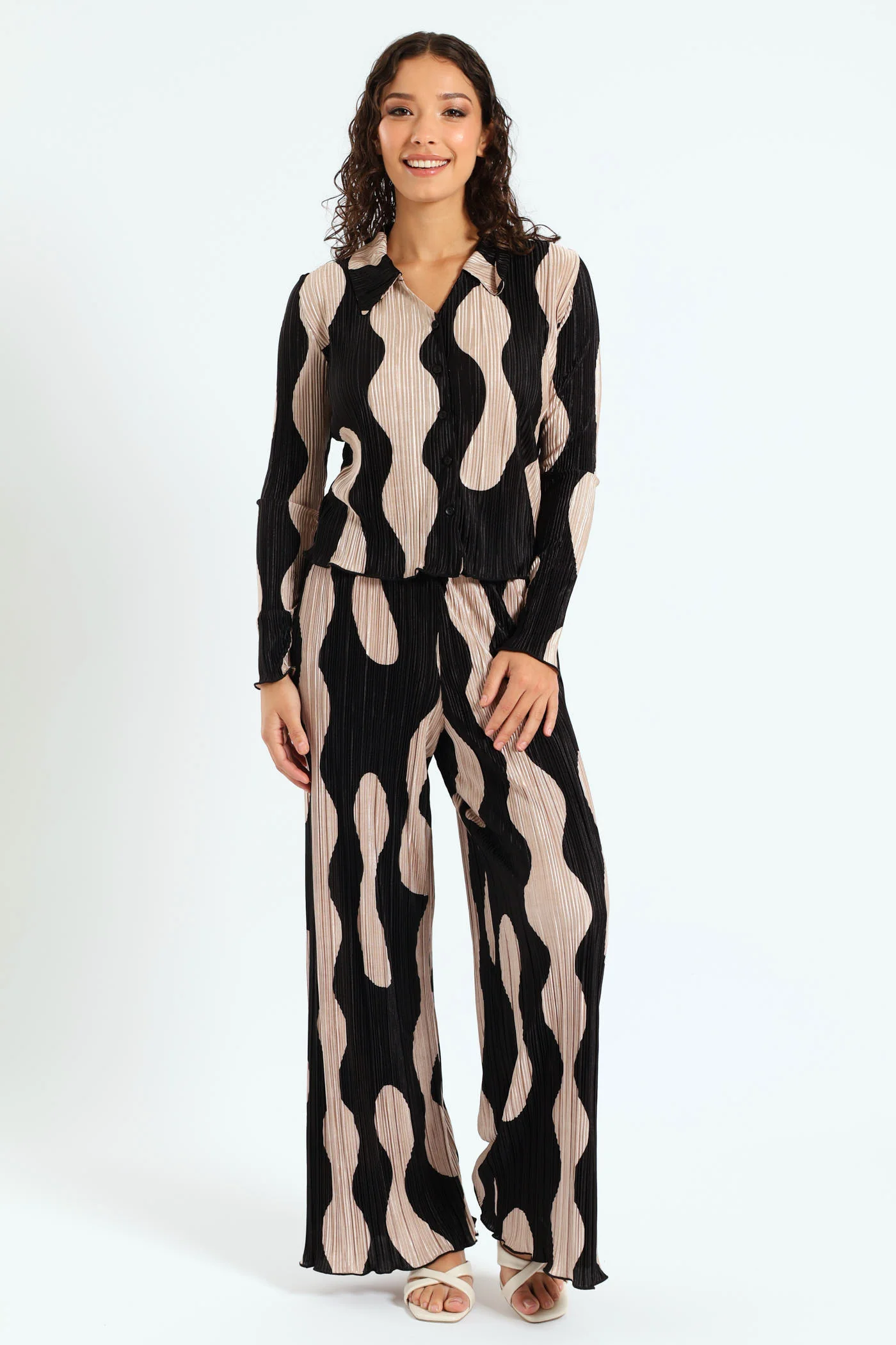 Printed Bodre Shirt - Black/Beige - Image 2