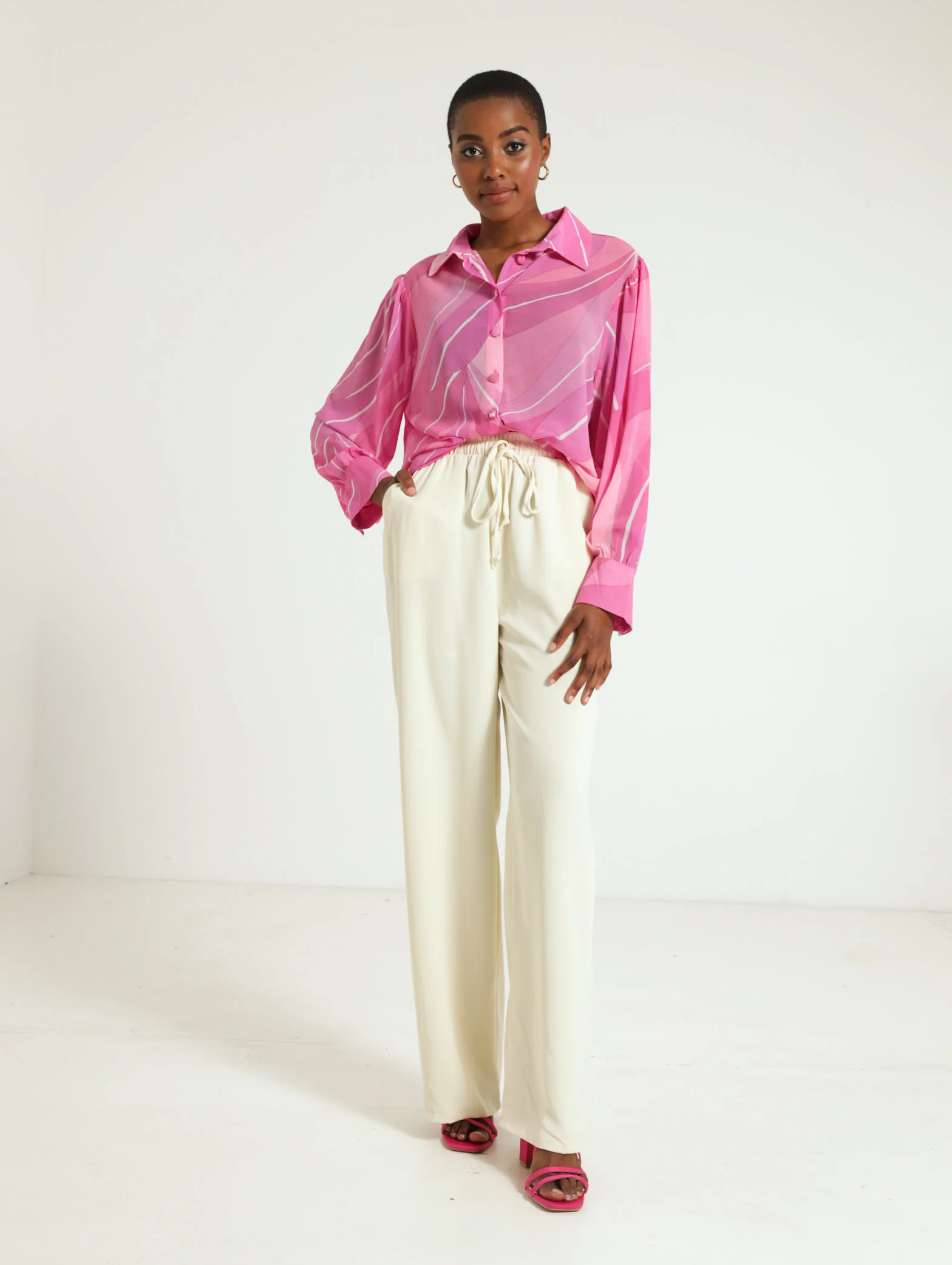 Printed Contrast Georgette Shirt - Image 4