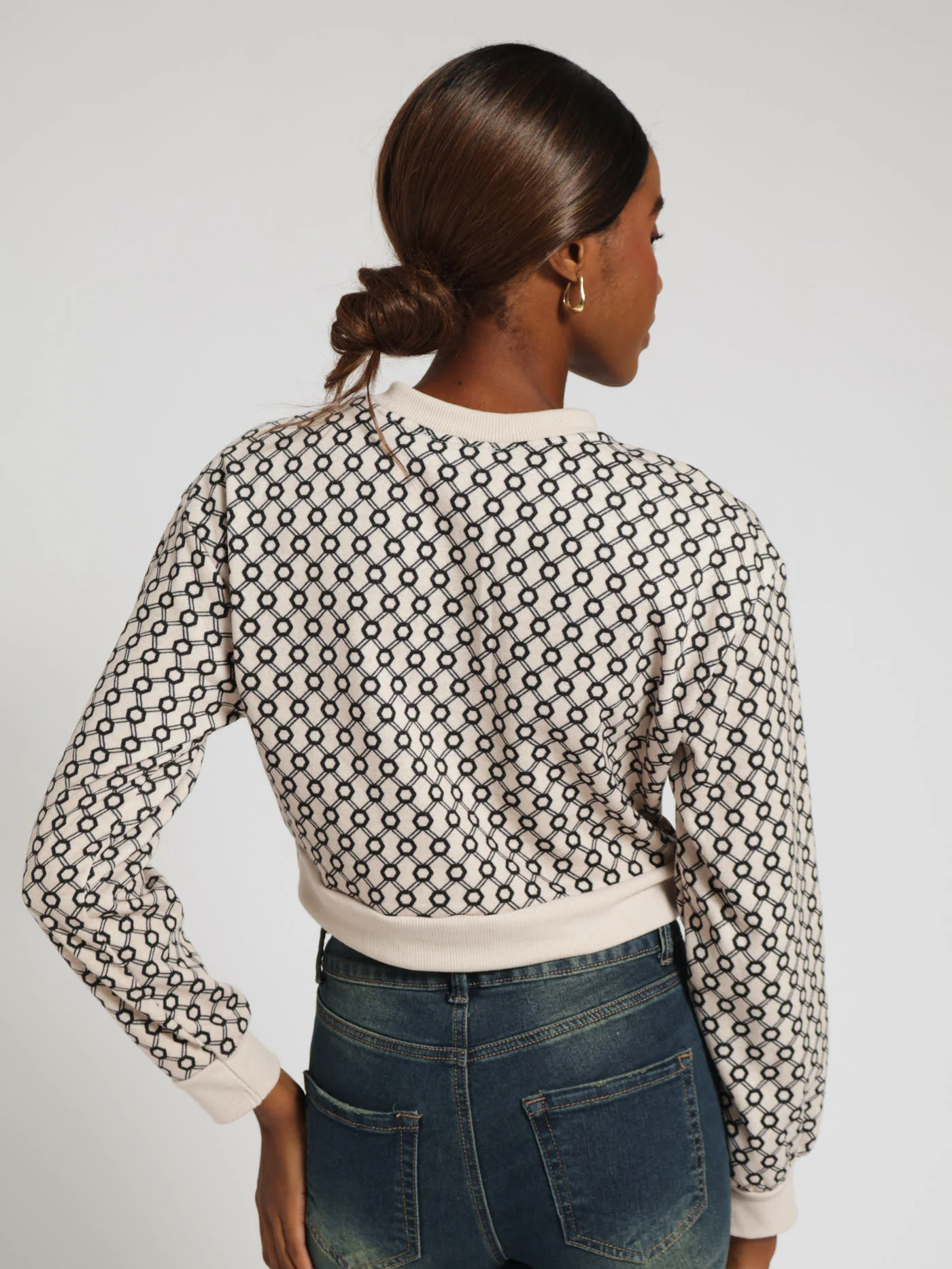 Printed Crew Top - Beige/Black - Image 3